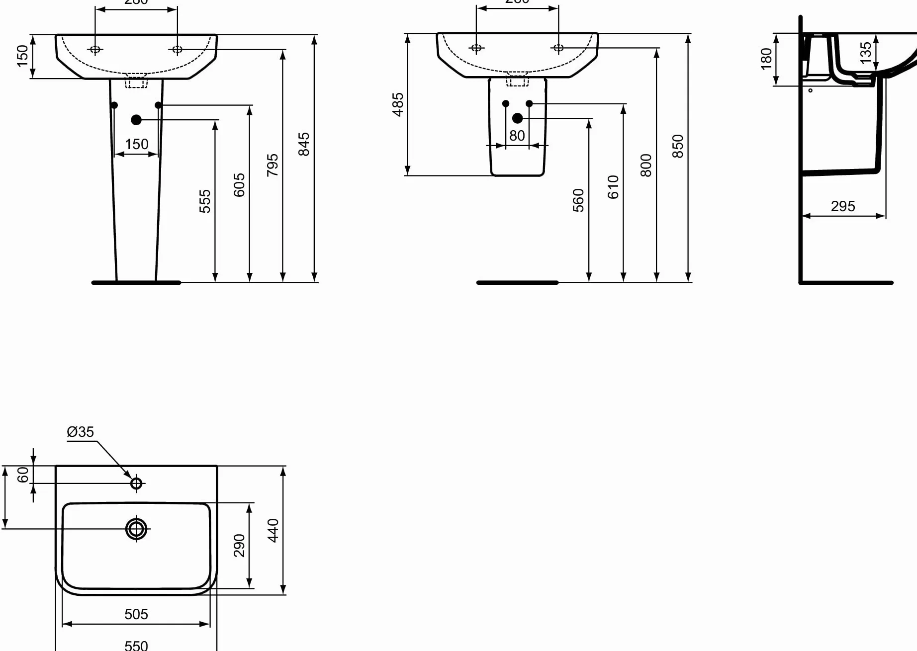 Ideal Standard - i.life B Lavabo da 55 cm con foro centrale per la rubinetteria aperto e foro del troppopieno. Colonna, semicolonna e sifone d'arredo da acquistare separatamente. Bianco