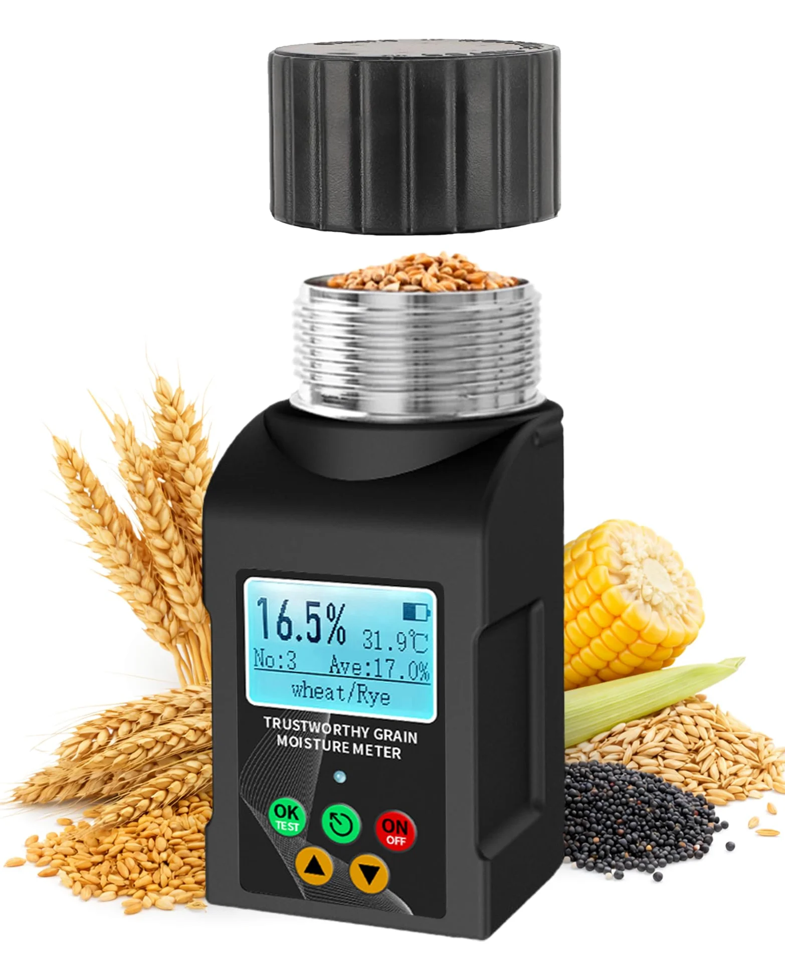 Wile Getreidefeuchtigkeitsmesser Misuratore di Umidità per Cereali per 40 Colture, Tester Digitale con Temperatura, per Grano, Mais, Orzo, Riso, Soia e Colza