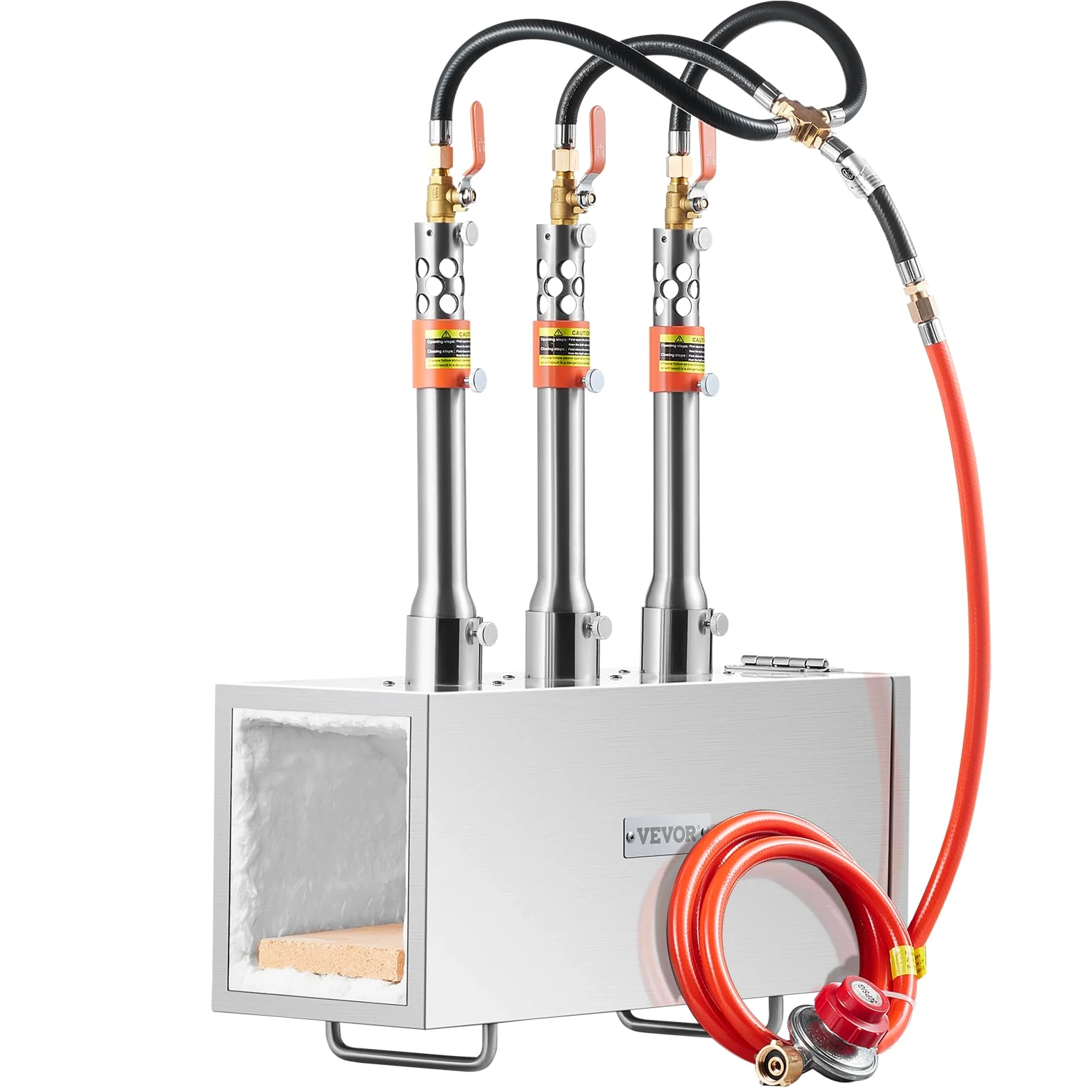 VEVOR Forgia a gas propano portatile, forno a gas quadrato con 3 bruciatori, temperatura max 1427 ℃, utensili e attrezzature per forgiatura a gas in acciaio inox, per colteliere Maréchaux-Ferrants