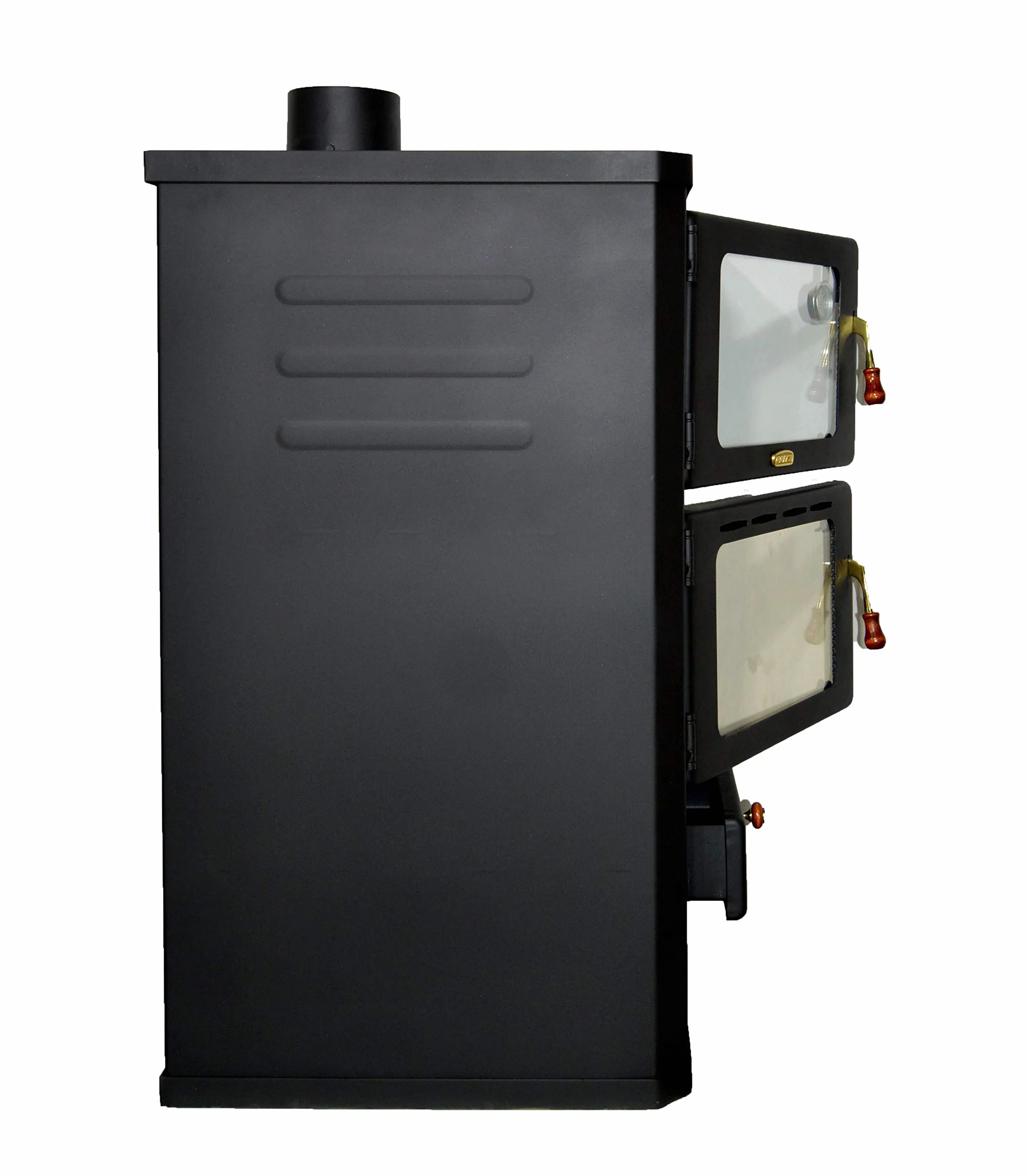 Stufa a legna con forno. Stufa da cucina, potenza di riscaldamento 14kw. Nero