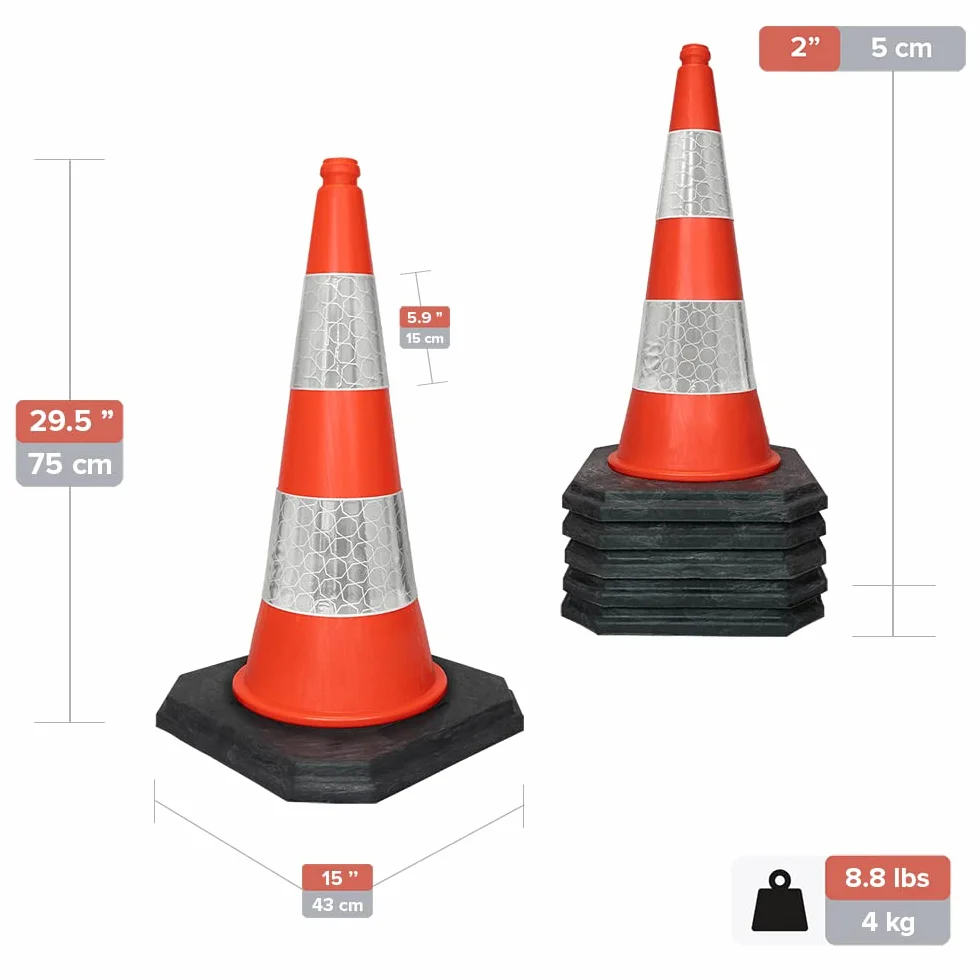 Coni segnaletici di Street Solutions, coni stradali per divieto di sosta. Base bilanciata e stabile, ideali per uso domestico e commerciale, design ad alta visibilità, confezione di 5 coni da 76 cm