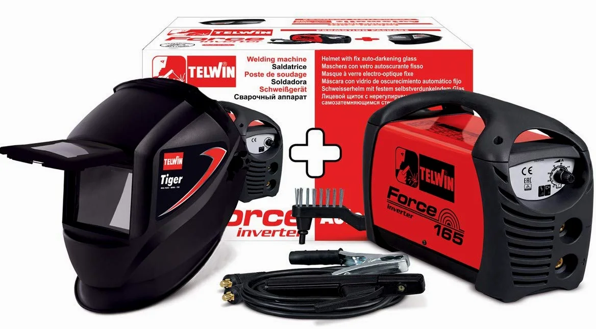 Saldatrice inverter ventilata ad elettrodo MMA in corrente continua FORCE 165 + maschera saldatore TIGER Telwin
