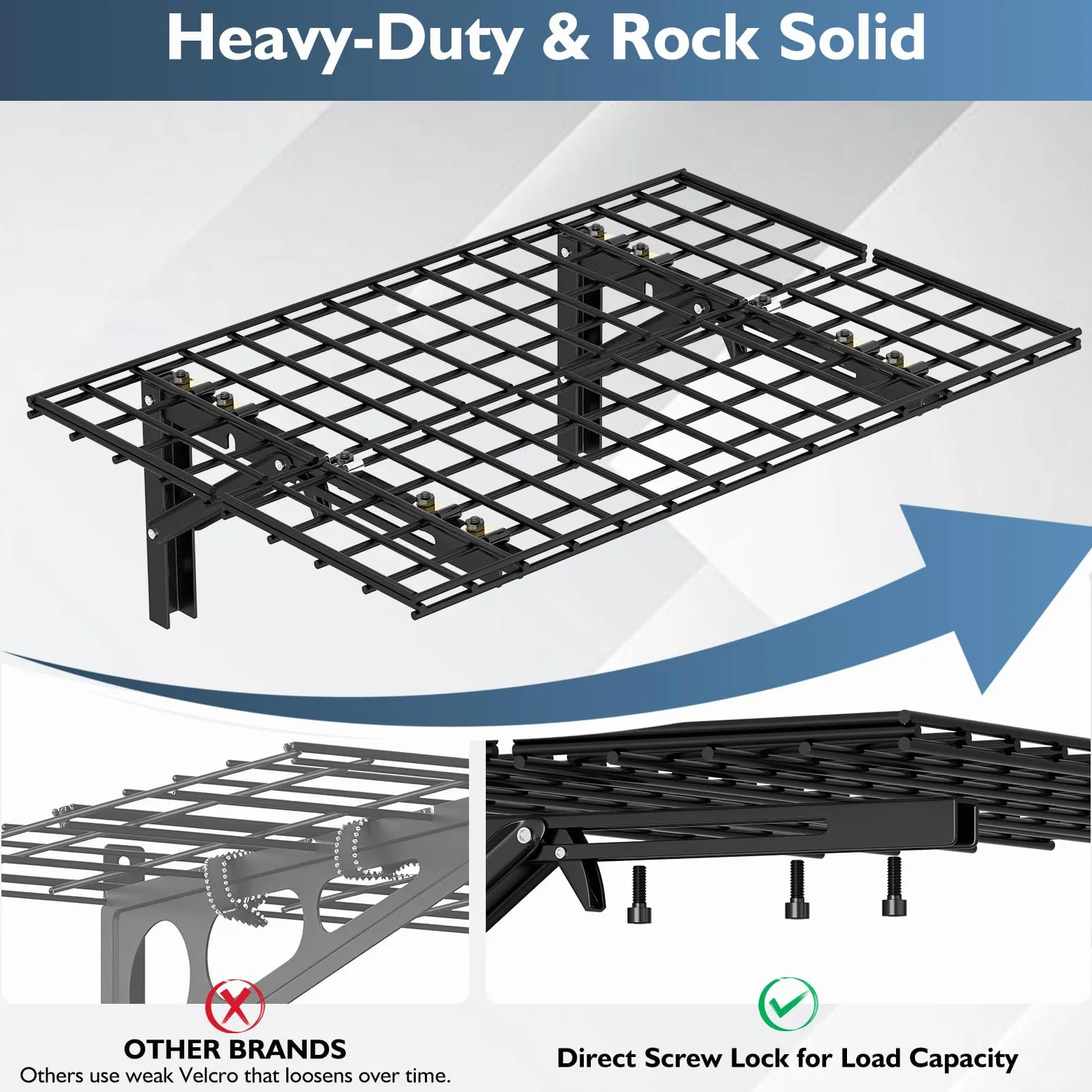 AIRAJ Scaffale da garage pieghevole 182 x 60 cm (2 x 6 FT), 2 pezzi, scaffalature da parete in metallo, portata 726 kg, per garage, officina, giardino, magazzino, colore nero