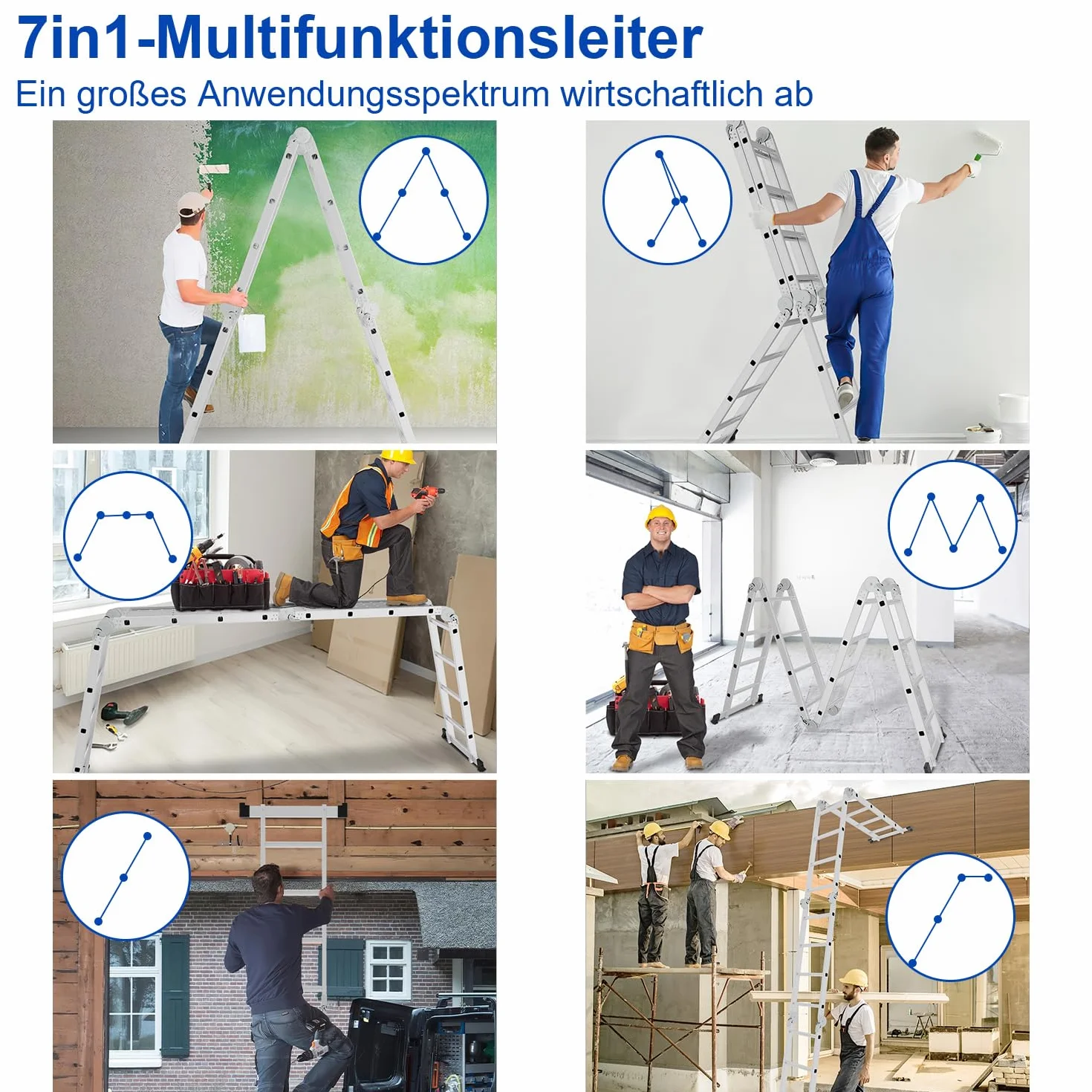 Sonnewelt Scala Multiuso in Alluminio 4x5 Gradini - 5,8 m Con Piattaforma e 2 Ponteggi - Pieghevole, 20 Gradini, Fino a 150 kg, Argento