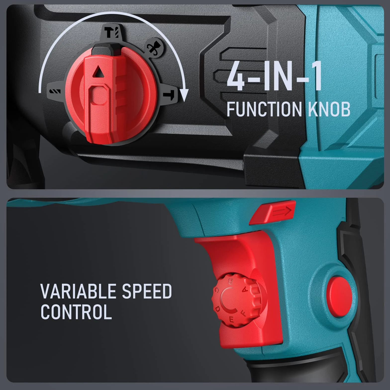 ENEACRO Martello Perforatore SDS-Plus, 6 Velocità Variabili con 4 Funzioni, Frizione di Sicurezza, Capacità di Foratura di 26 mm nel Calcestruzzo - Include 3 Punte, 2 Scalpelli e Cassette