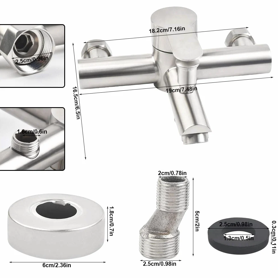 Rubinetto a Parete per Vasca da Bagno e Doccia, Miscelatore, in Acciaio Inox 304 con Deviatore, Monocomando Regolabile Acqua Calda e Fredda