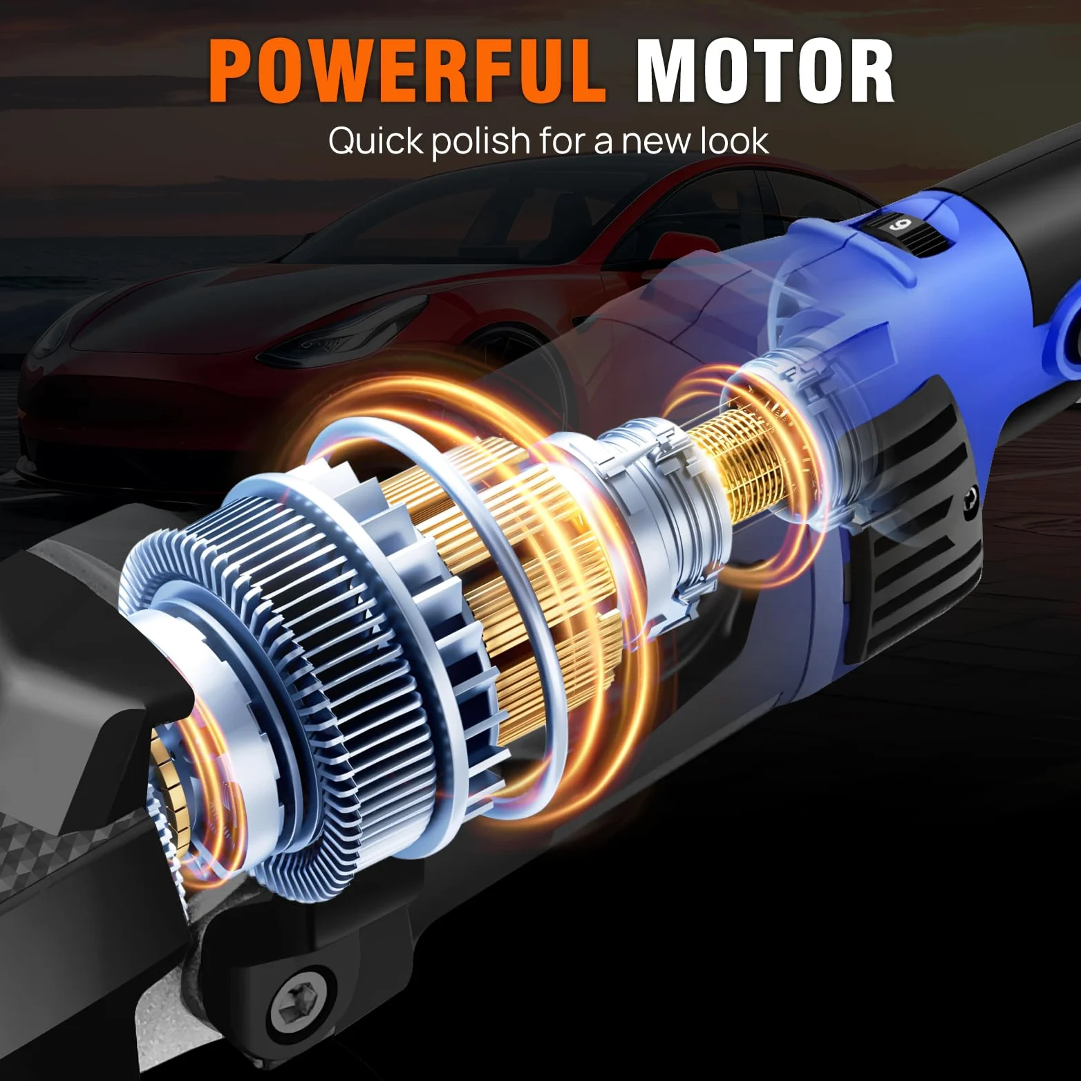 HSHa Lucidatrice per auto, 1400 W, set con piastra lucidante da 150/180 mm, lucidatura orbitale casuale, 6 velocità variabili, impugnatura a D e multi pad per la lucidatura della cera
