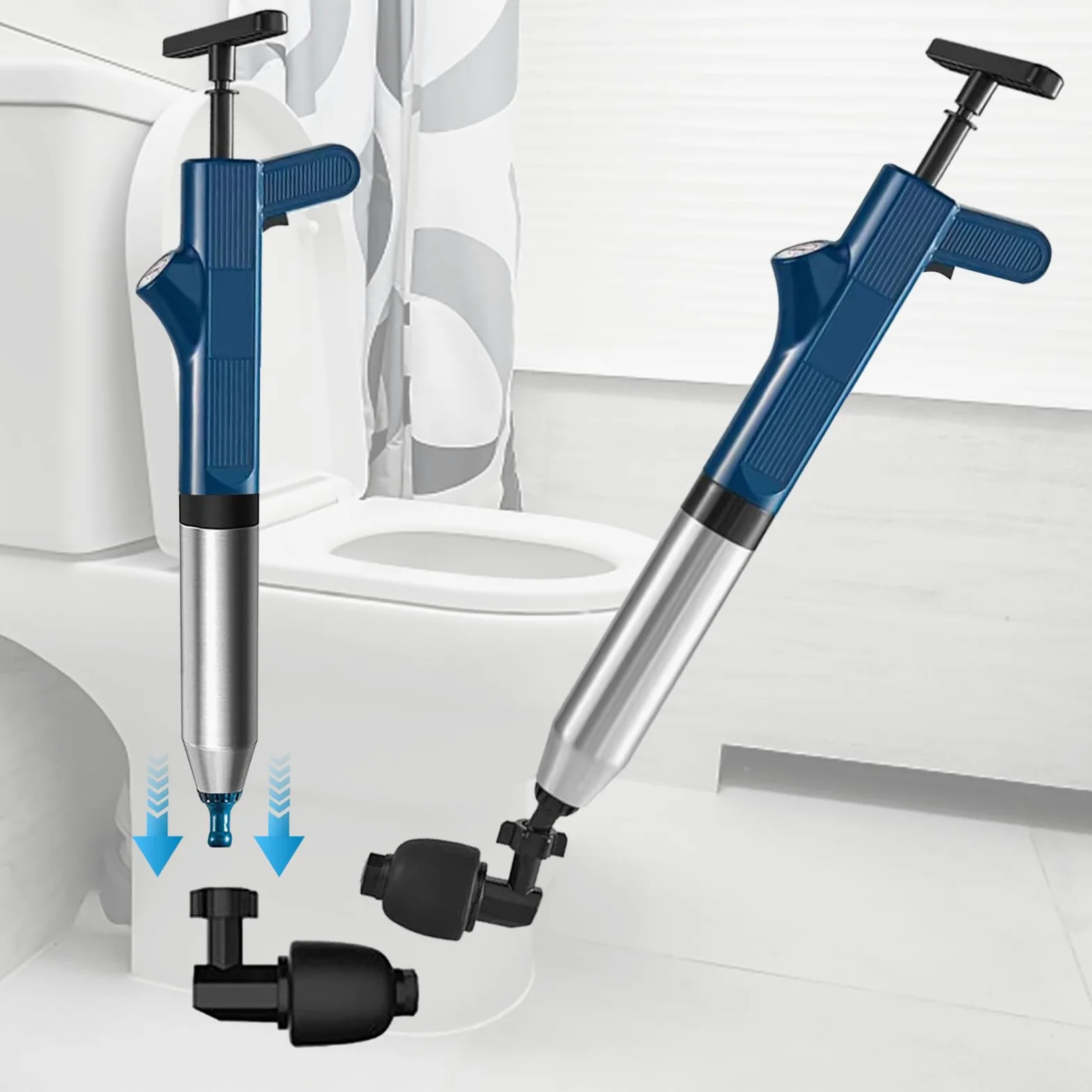 Stantuffo per WC Pulitore per Tubi, ad Aria Compressa ad Alta Pressione con Barometro 5 Adattatore in Gomma Sbloccatore di Scarico Macchina per la Pulizia dei Tubi per Bagno Cucina WC
