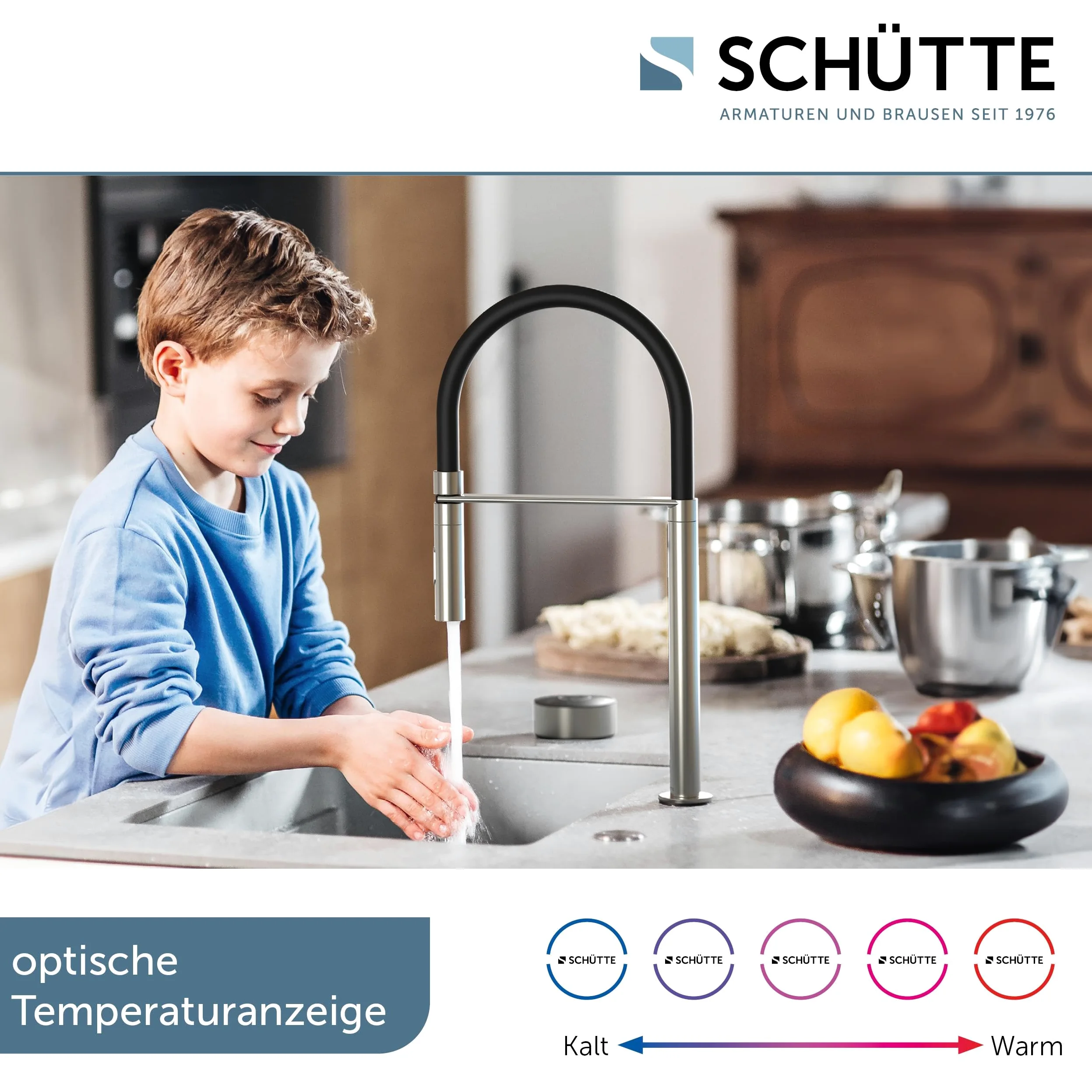 SCHÜTTE Aquadot, rubinetto digitale per lavello con controllo intelligente, rubinetto moderno da cucina con tubo soft touch, effetto acciaio inox/nero