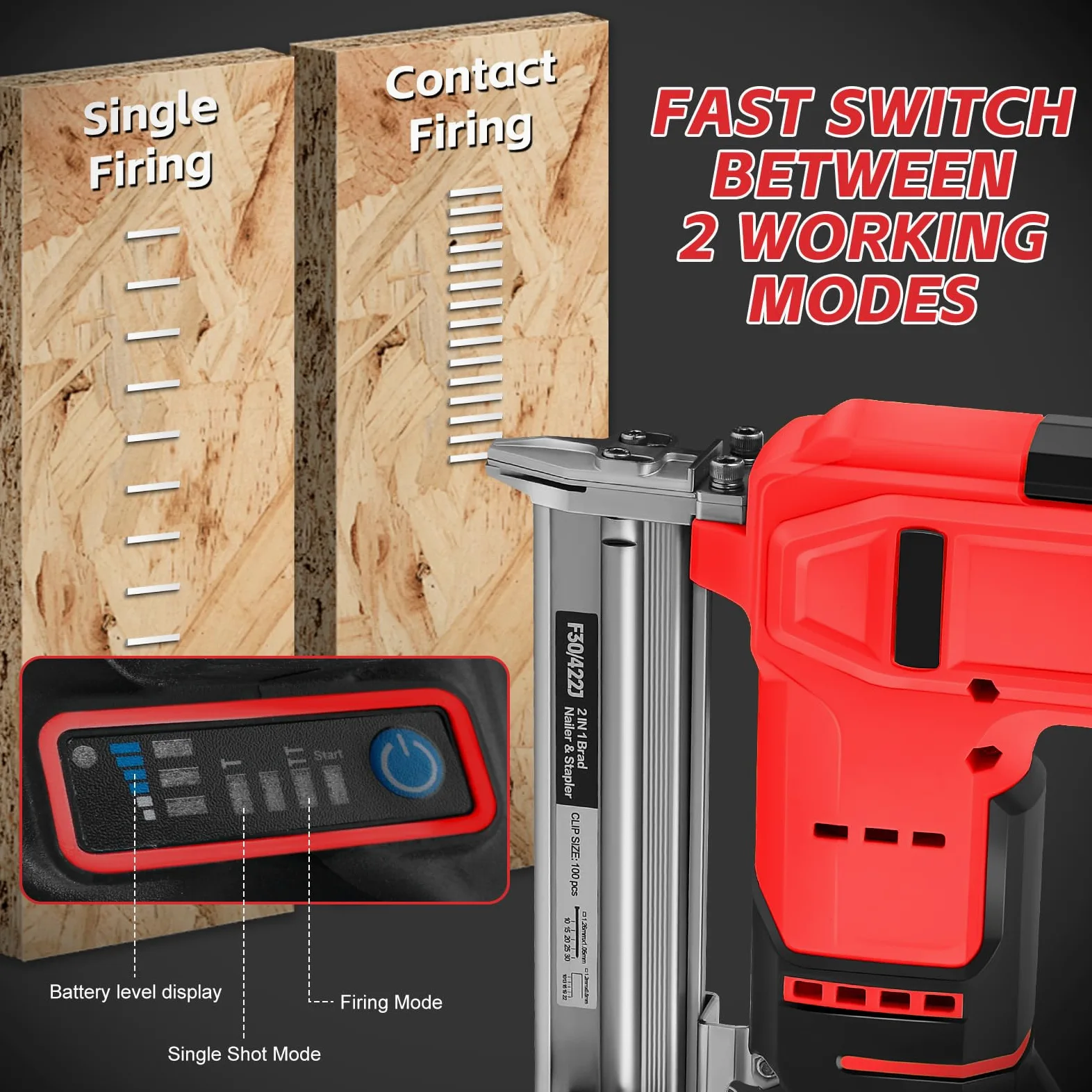 Set di chiodatrici a batteria da 18 GA, compatibile con Milwaukee 18 V, 2 in 1, pistola per unghie senza spazzole, con 500 chiodi e 500 staffe, per fai da te, lavorazione del legno