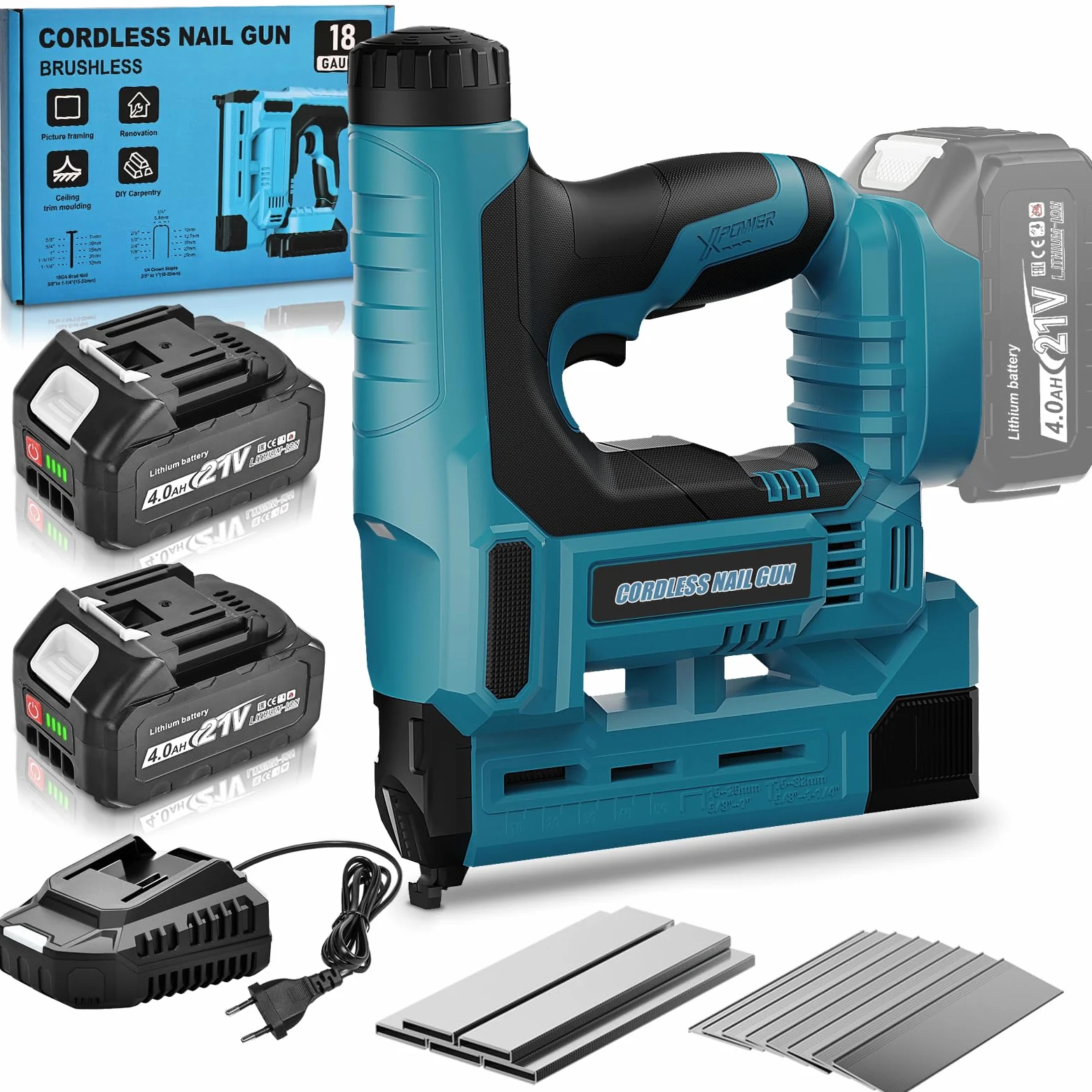 Yofuly Sparachiodi a Batteria Compatibile con batterie Makita 18v, 2026 Upgrade 18GA 2-IN-1 Pistola Sparachiodi Elettrica Profondità Regolabile, 1000Chiodi e Graffette per Lavori in Legno
