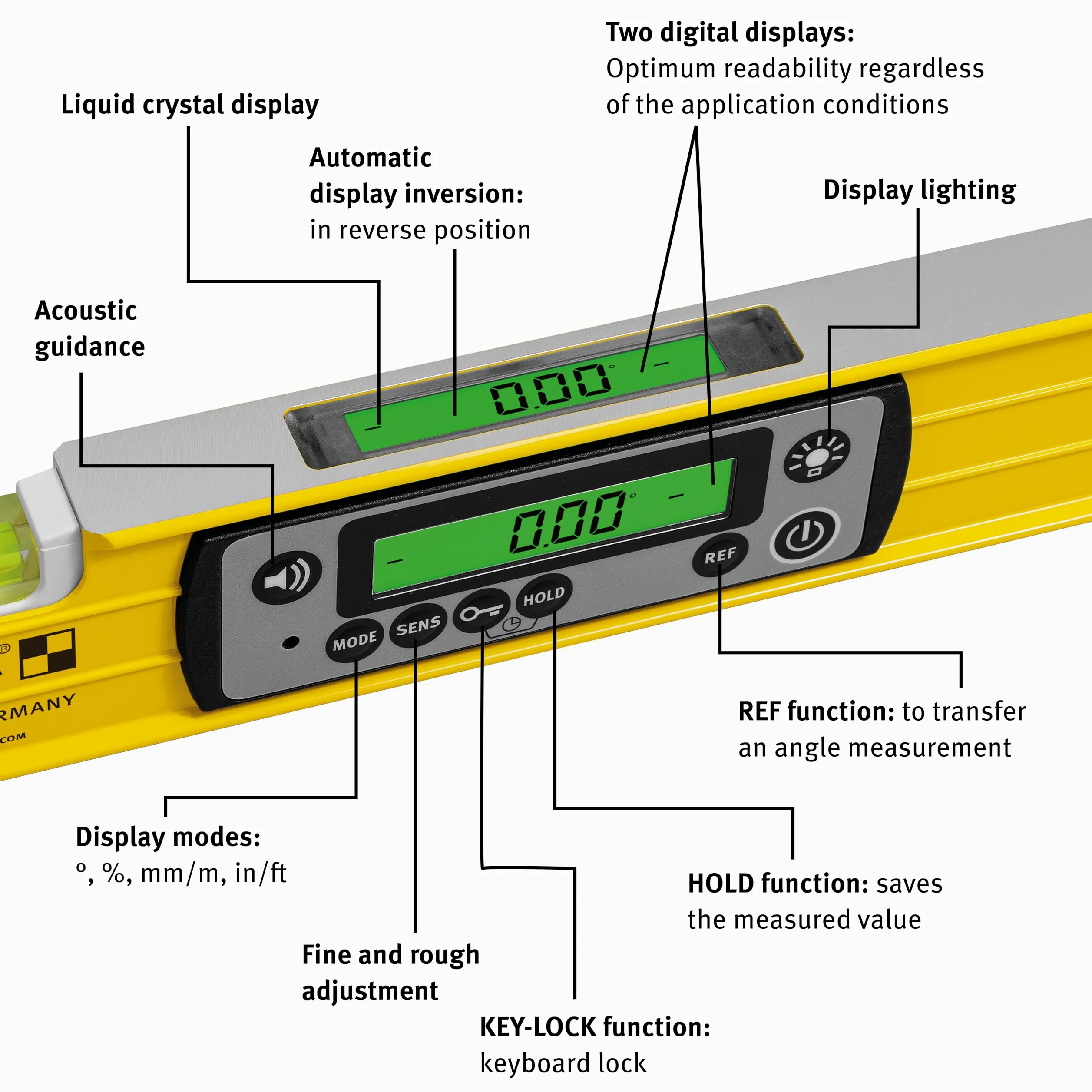 STABILA Livella elettronica TECH 196 DL – livella digitale impermeabile e antipolvere secondo IP 67, 2 display digitali, senza calibrazione con custodia, 23 cm