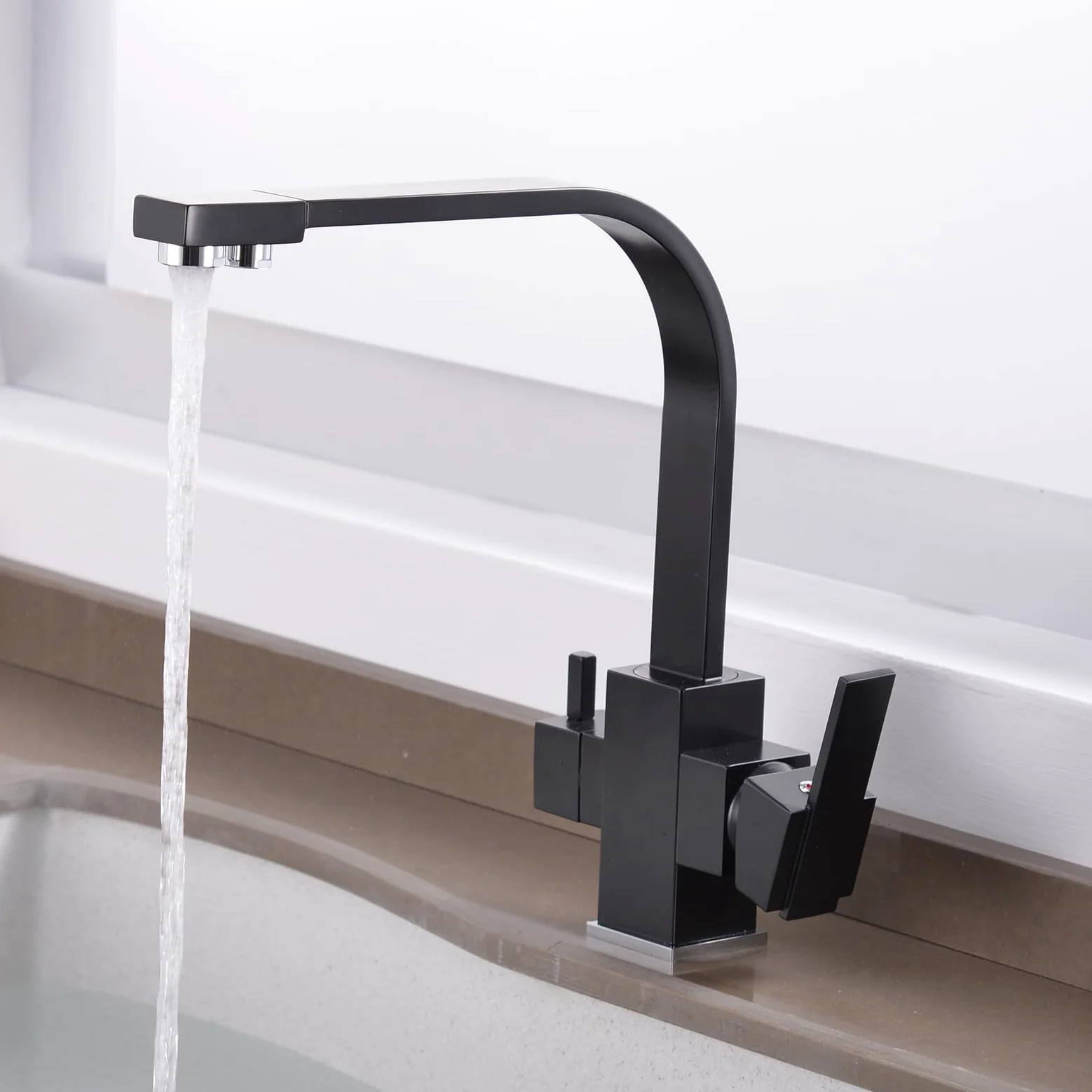 XJTNLB Rubinetto Cucina 3 Vie con Doccetta Estraibile Nero Rubinetto Depuratore Acqua Miscelatore Da Cucina Monocomando