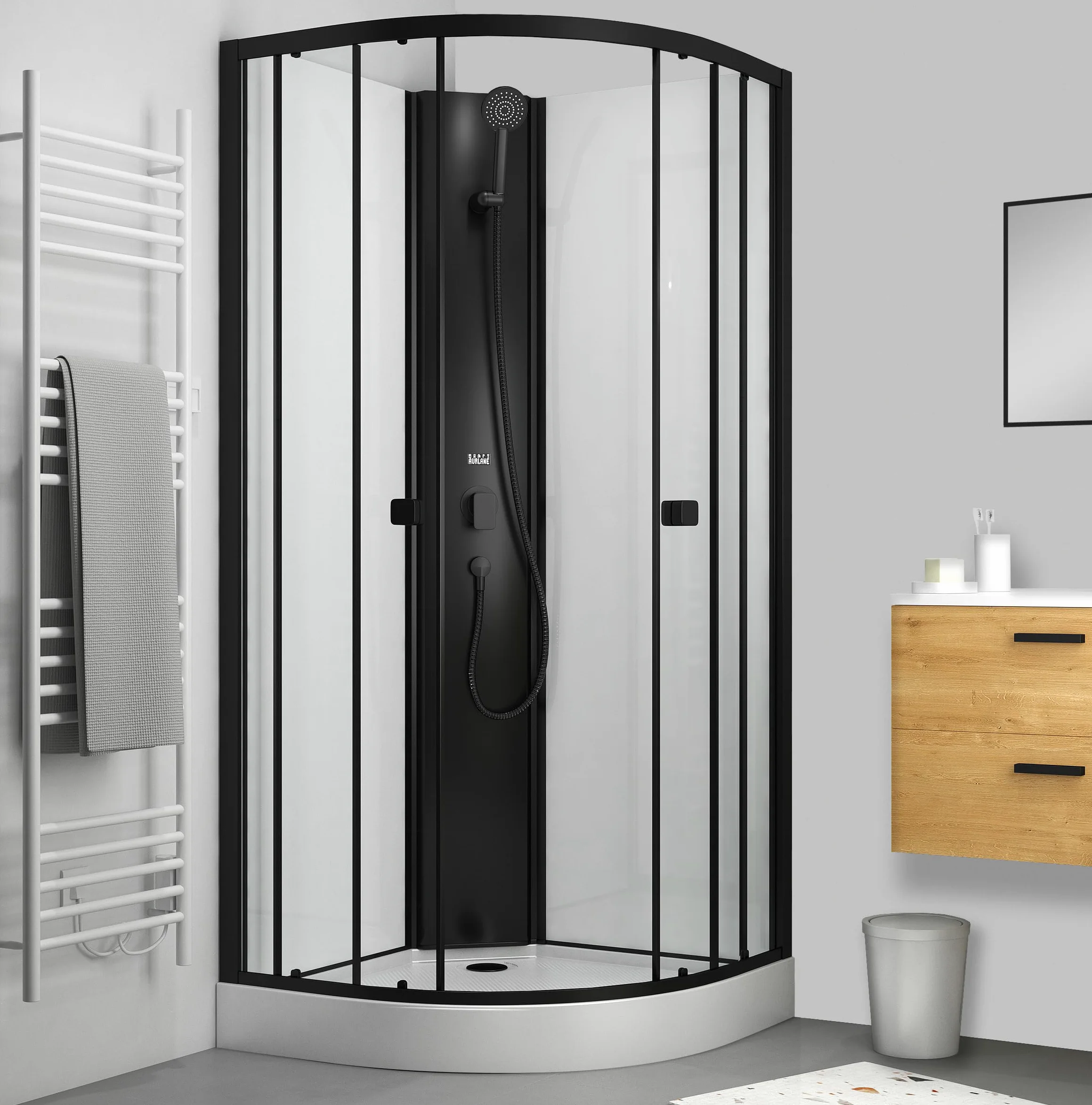 Marwell Doccia completa Prime Style – Box doccia nero/bianco 85 x 85 x 198 – Doccia prefabbricata con piatto doccia e rubinetto – Doccia con telaio in alluminio – Doccia in vetro Design moderno