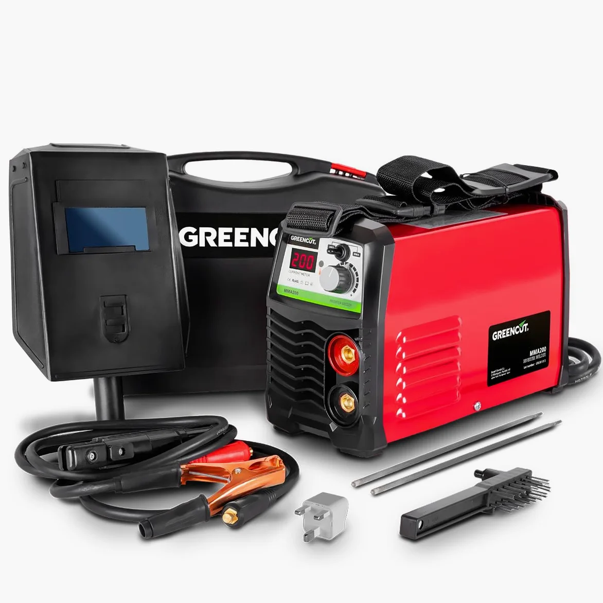 GREENCUT MMA200 Saldatrice inverter elettrica Potenza 25A 220-240V Tecnologia IGBT Elettrodi da 2,5-3,2 mm Accessori inclusi.