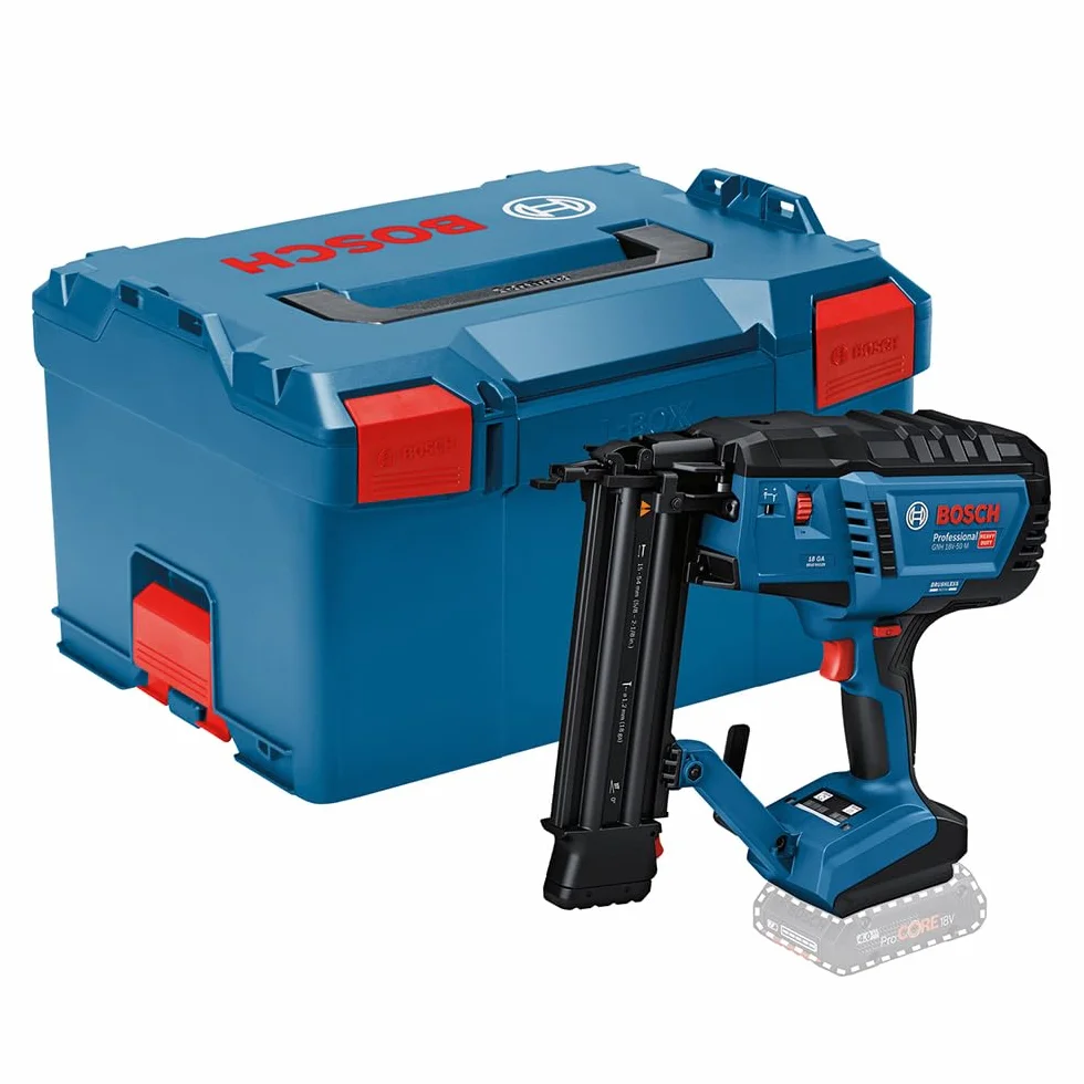 Bosch Professional 18V System Chiodatrice legno GNH 18V-50 M (azion.sing./a contatto,idonea per i seguenti chiodi: 16–54 mm,18 GA (1,2 mm) e ang. caricatore da 0°, L-BOXX, senza batt./caricabatt.)