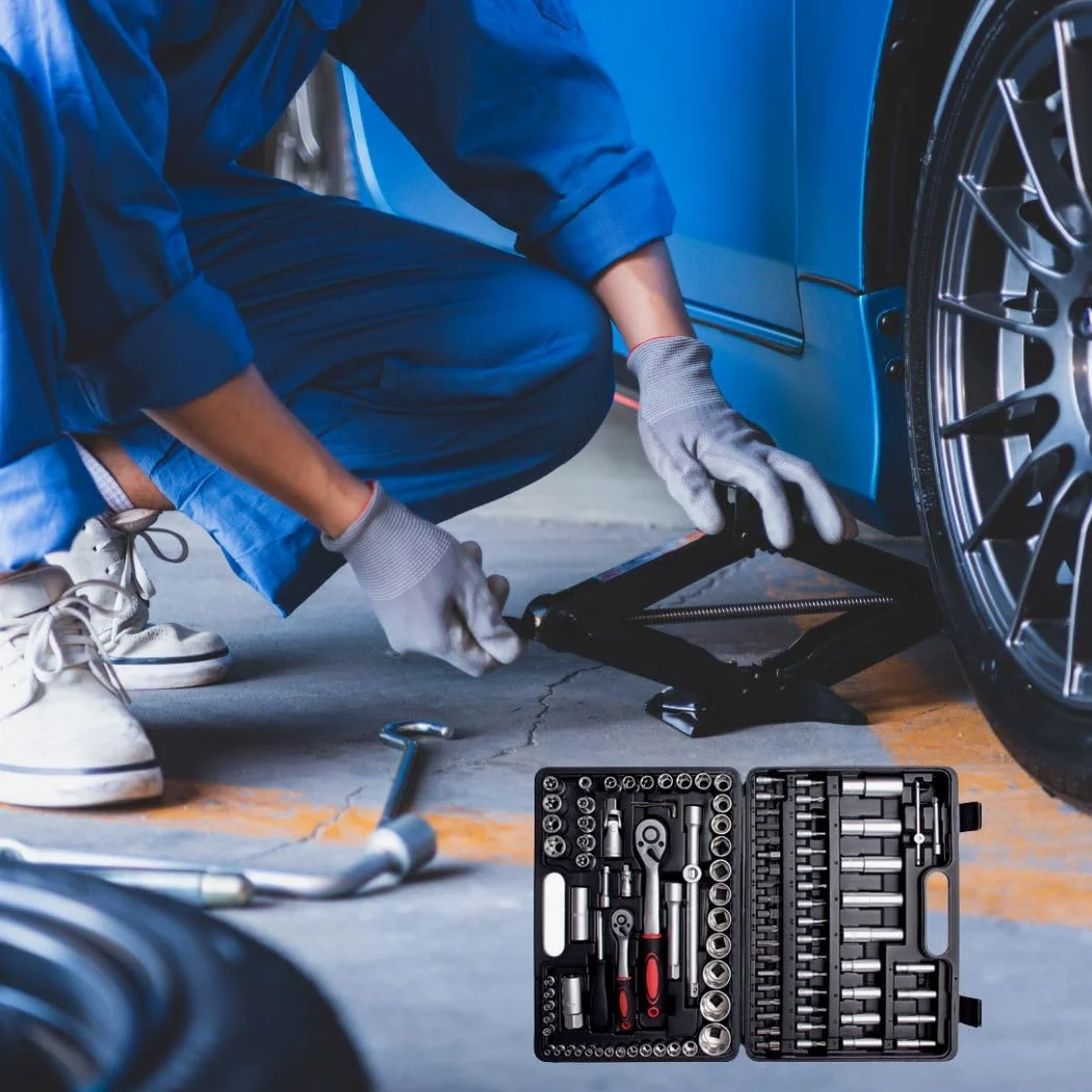 A.M.C. Set di Chiavi a Bussola con Cricchetto 1/4''+ 1/2'' 108 Pezzi, Valigetta Portatile, Kit di Attrezzi Meccanici per Auto