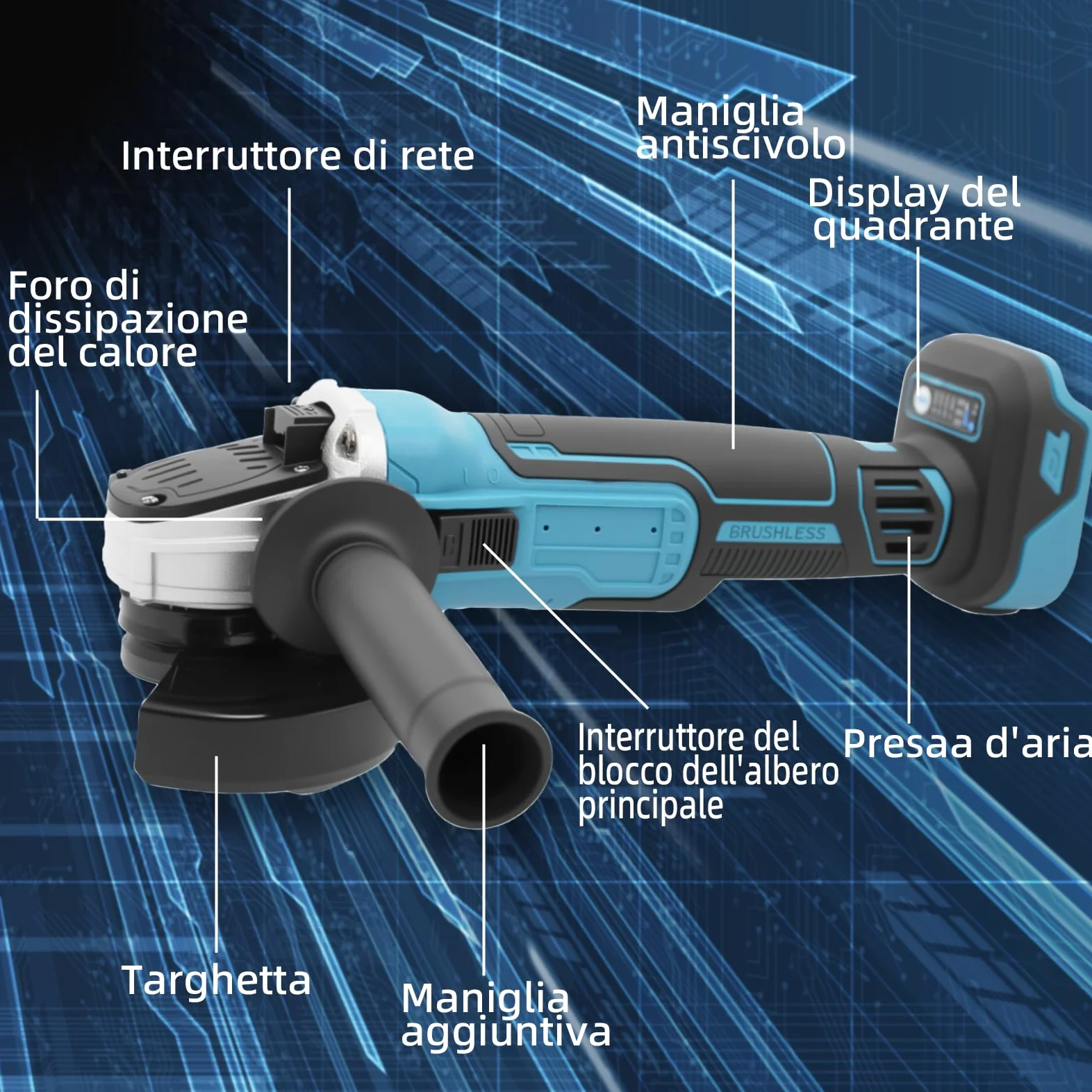 Smerigliatrice angolare a batteria compatibile con Makita 18 V, 8500 giri/min, regolazione della velocità in 4 fasi, disco abrasivo da 125 mm con chiave per levigatura, taglio e lucidatura (senza