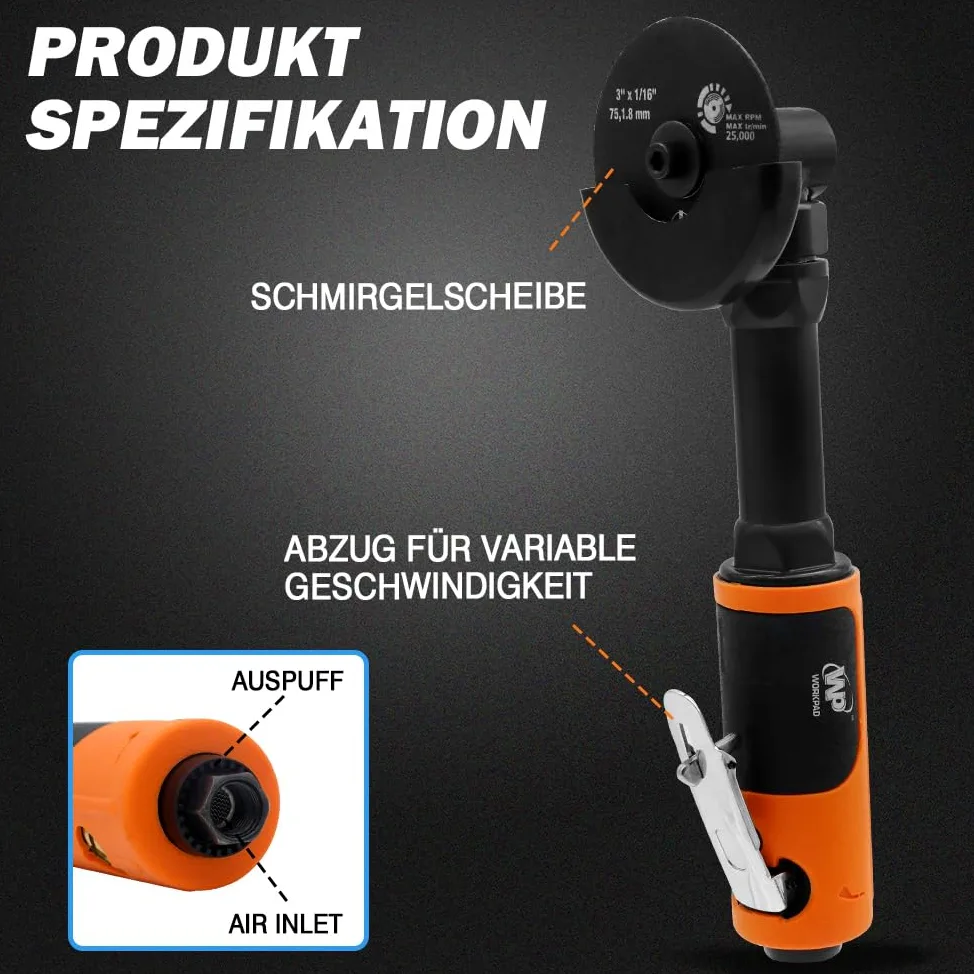 Ruota da taglio pneumatica da 3 pollici con 5 dischi da taglio, 18000 giri/min, tagliatrice pneumatica per lamiere, set di attrezzi