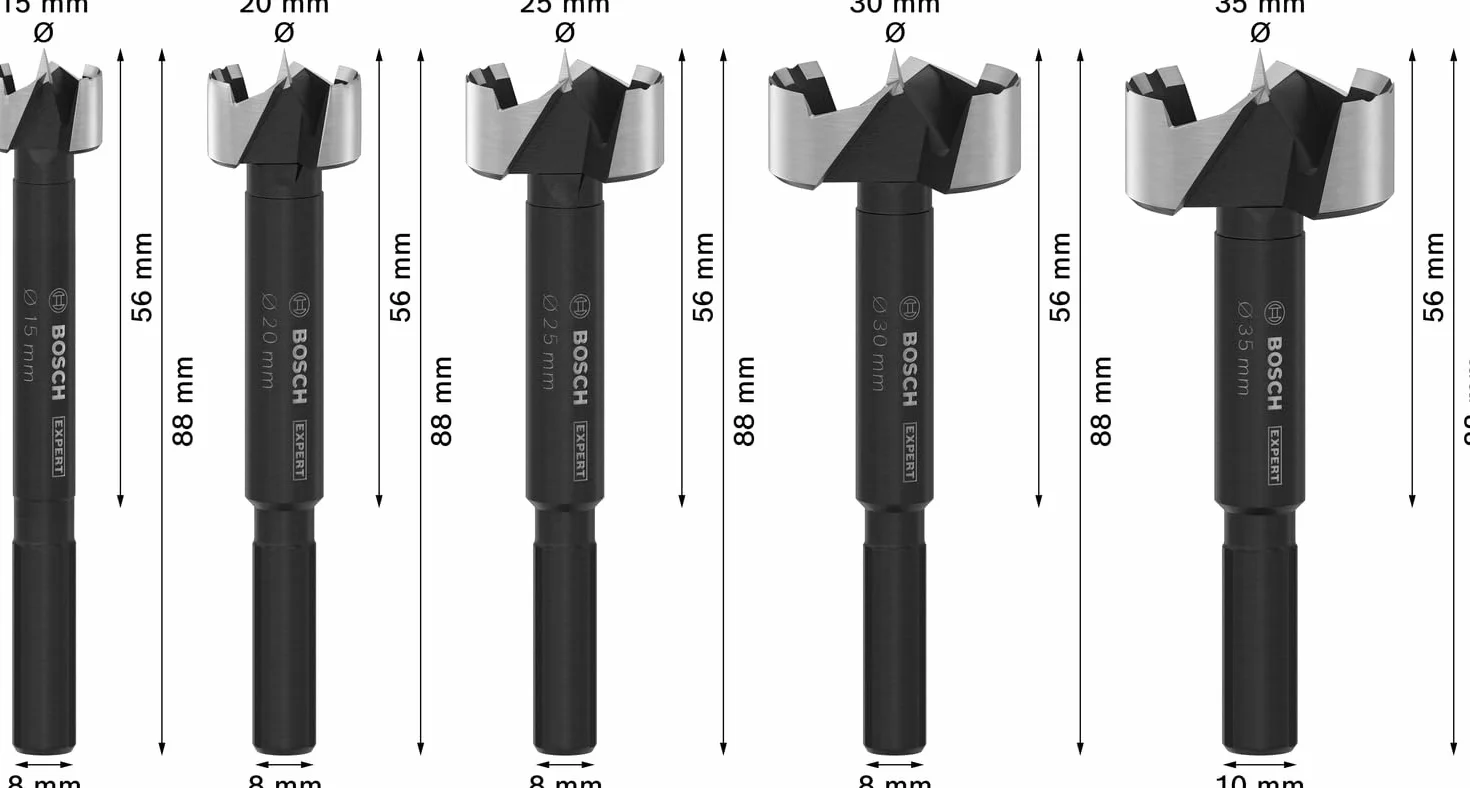 Bosch Expert Wood Forstner - Set di 5 punte per trapano (per legno tenero, legno duro, Ø 15,0, 20,0, 25,0, 30,0, 35,0 mm, accessori professionali, trapano, cacciavite)