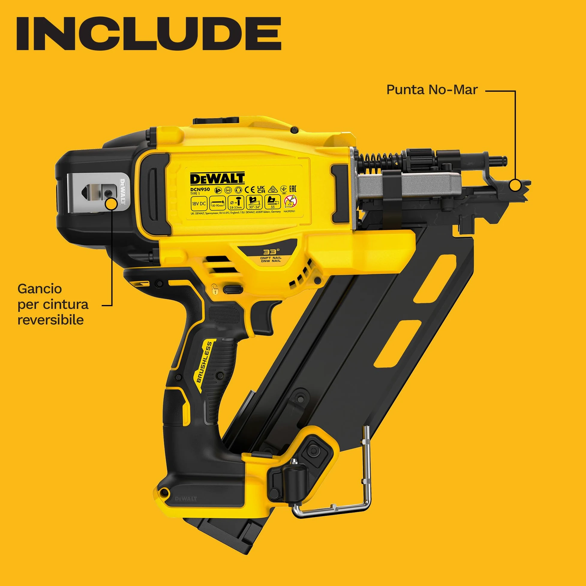 DEWALT 18V XR Chiodatrice per Strutture Brushless di Nuova Generazione, solo utensile, DCN950N-XJ