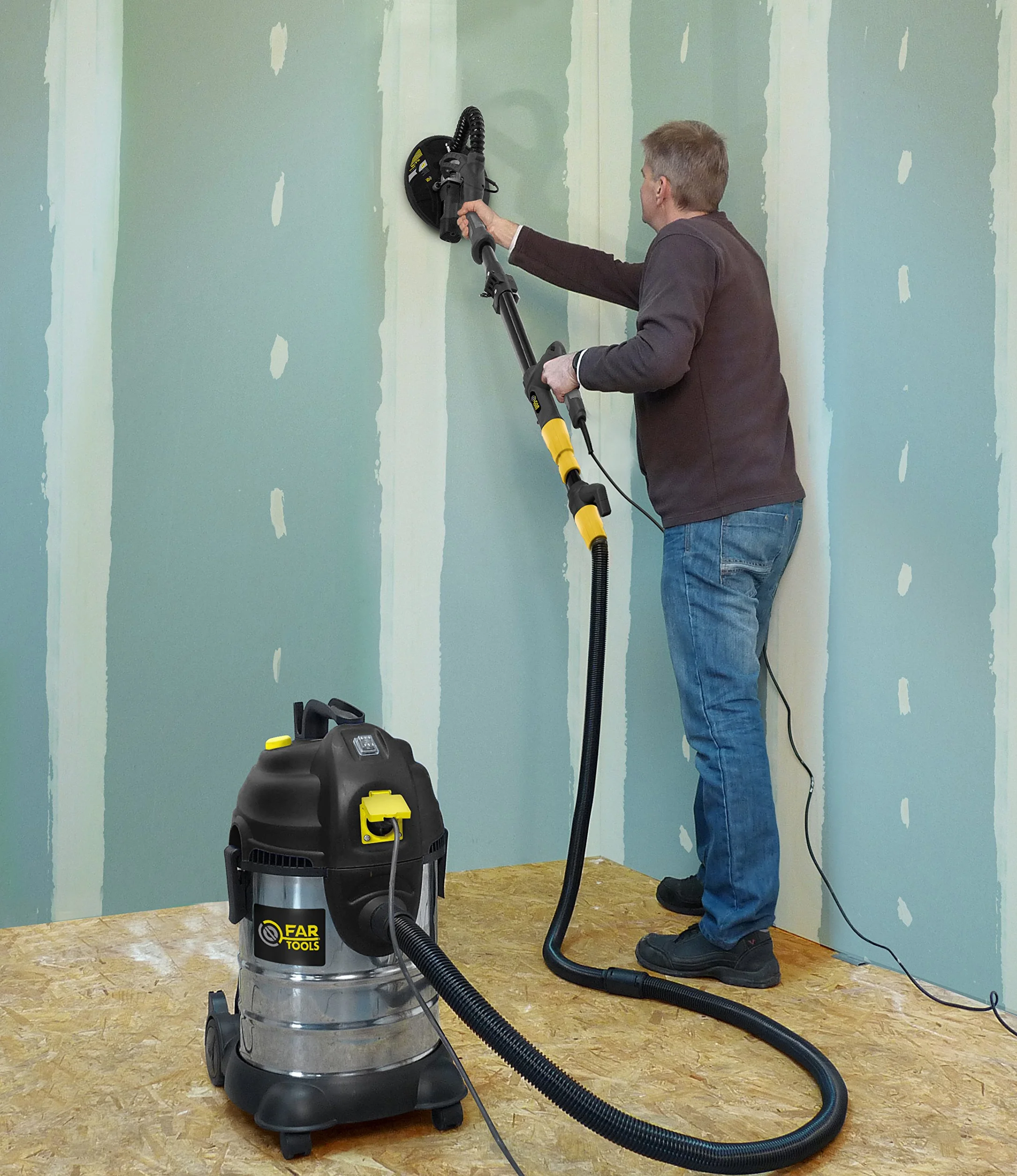 Fartools DWS 710 - Levigatrice murale telescopica per cartongesso, potenza 710 W, diametro del disco abrasivo 225 mm, velocità di rotazione 700 / 1700 giri/min