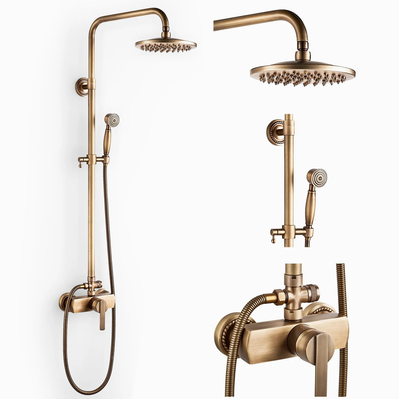 Sistema doccia con rubinetto in ottone anticato Set completo Retro Globe Set doccia Set doccia completo Set doccia a pioggia 8 "Set doccia a pioggia regolabile Altezza 70-120 cm
