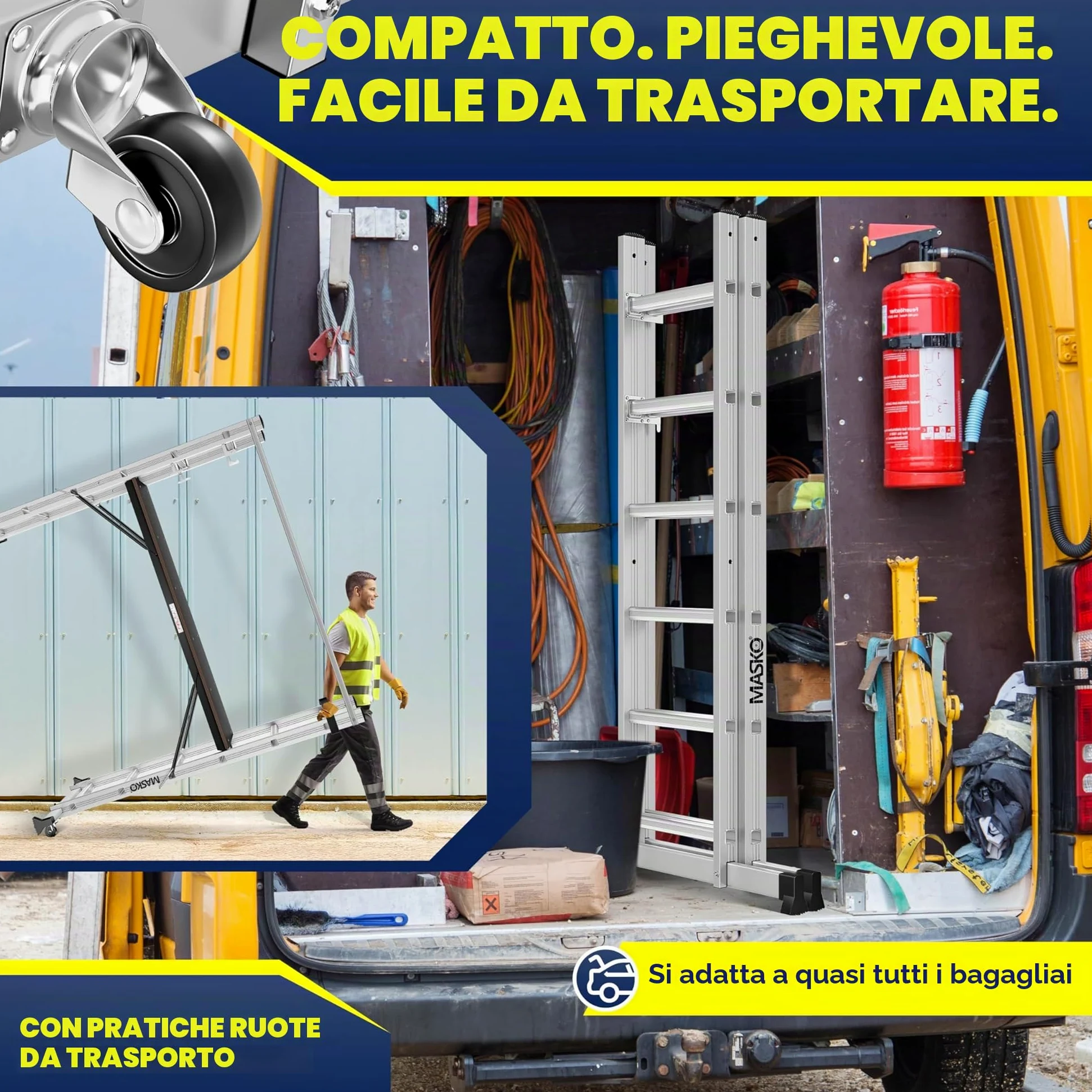 Masko® Ponteggi Telaio in alluminio Struttura Scala da ponteggio, Piattaforma lavoro | Caricabile fino a 150 KG | Rivestimento antiscivolo | | Testato GS (EN 131)