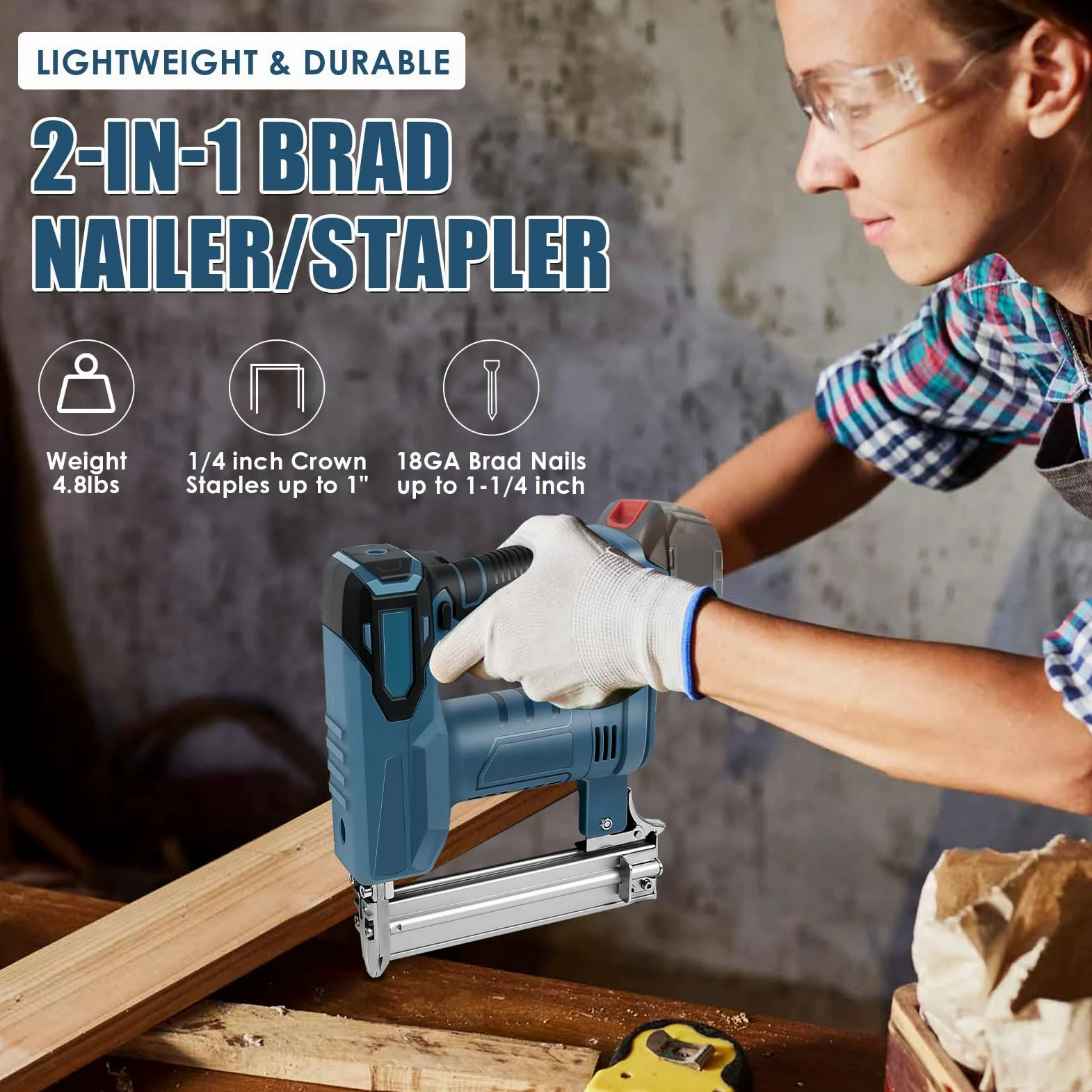 Pistola per unghie a batteria, compatibile con batteria al litio Makita 18 V, LXT, 2 in 1, con 500 chiodi dritti e 500 chiodi a forma di U, per legno/tessuto/moquette (senza batteria)