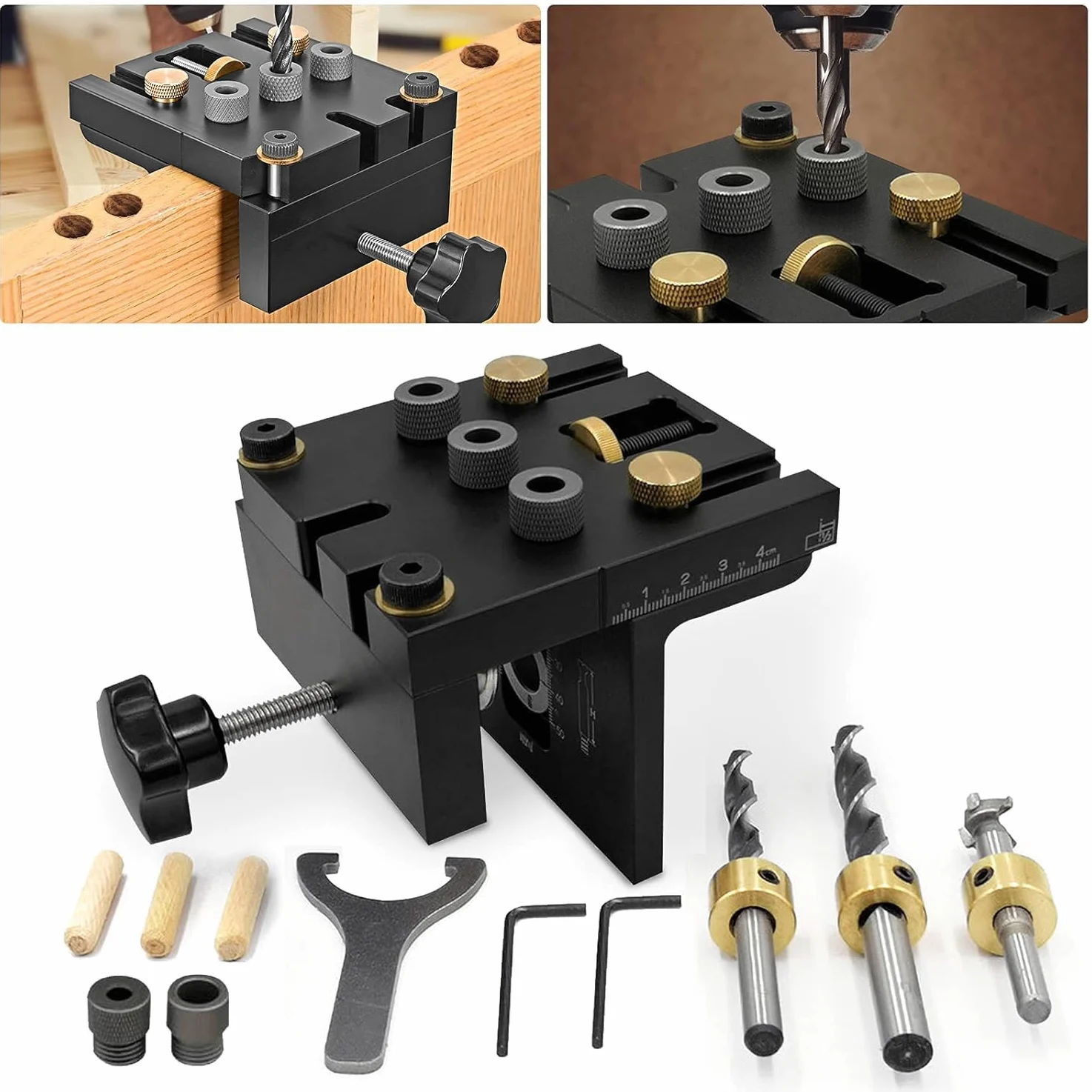 Dima per Fori a Tasca Kit di Dima per Spinatura Legno Guida di Foratura per Angolo Posizionatore Localizzatore di Fori Obliqui Carpentieri Guida di Perforazione Regolabile