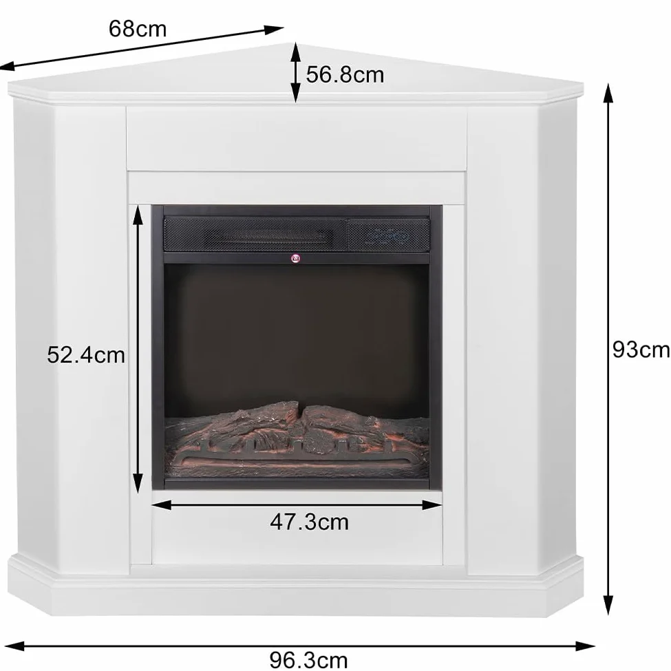 Bakaji Camino Elettrico Angolare con Cornice Legno Caminetto 2000W Completo di Mobile ad angolo, Silenzioso Design Moderno, Stufa a parete da Incasso con Led a 7 Colori (Zurigo)