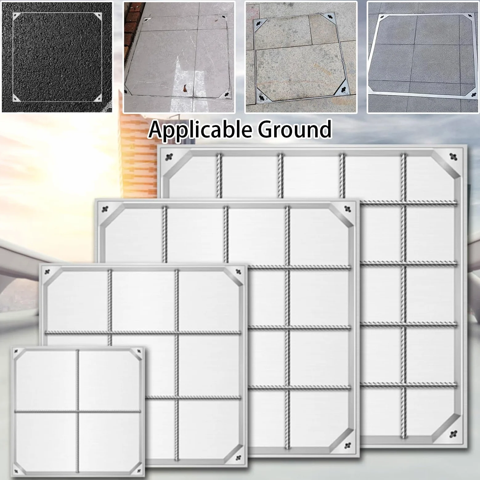 Chiusino Invisibile Quadrato in Acciaio Inox, Tombino di Scarico Esterno Rettangolare da Incasso con Gancio per Chiusino, Coperchi per Fosse Settiche per Giardini e Vialetti(40x60x5cm/16x24x2in)