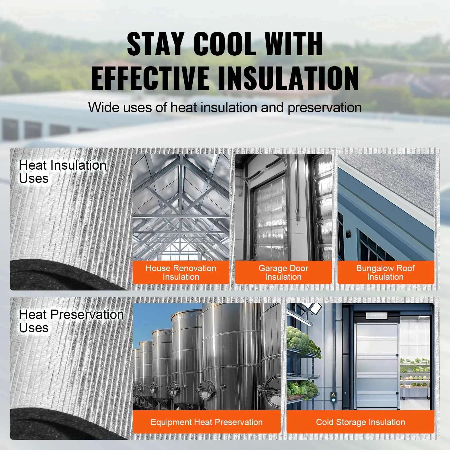 VEVOR Rotolo di Isolamento Riflettente, Barriera Radiante con Anima in Schiuma XPE, 1020 x 1524 mm, Scudo Riflettente del Calore con Anima in Schiuma di Alluminio, Rotolo per Garage Finestre Camper