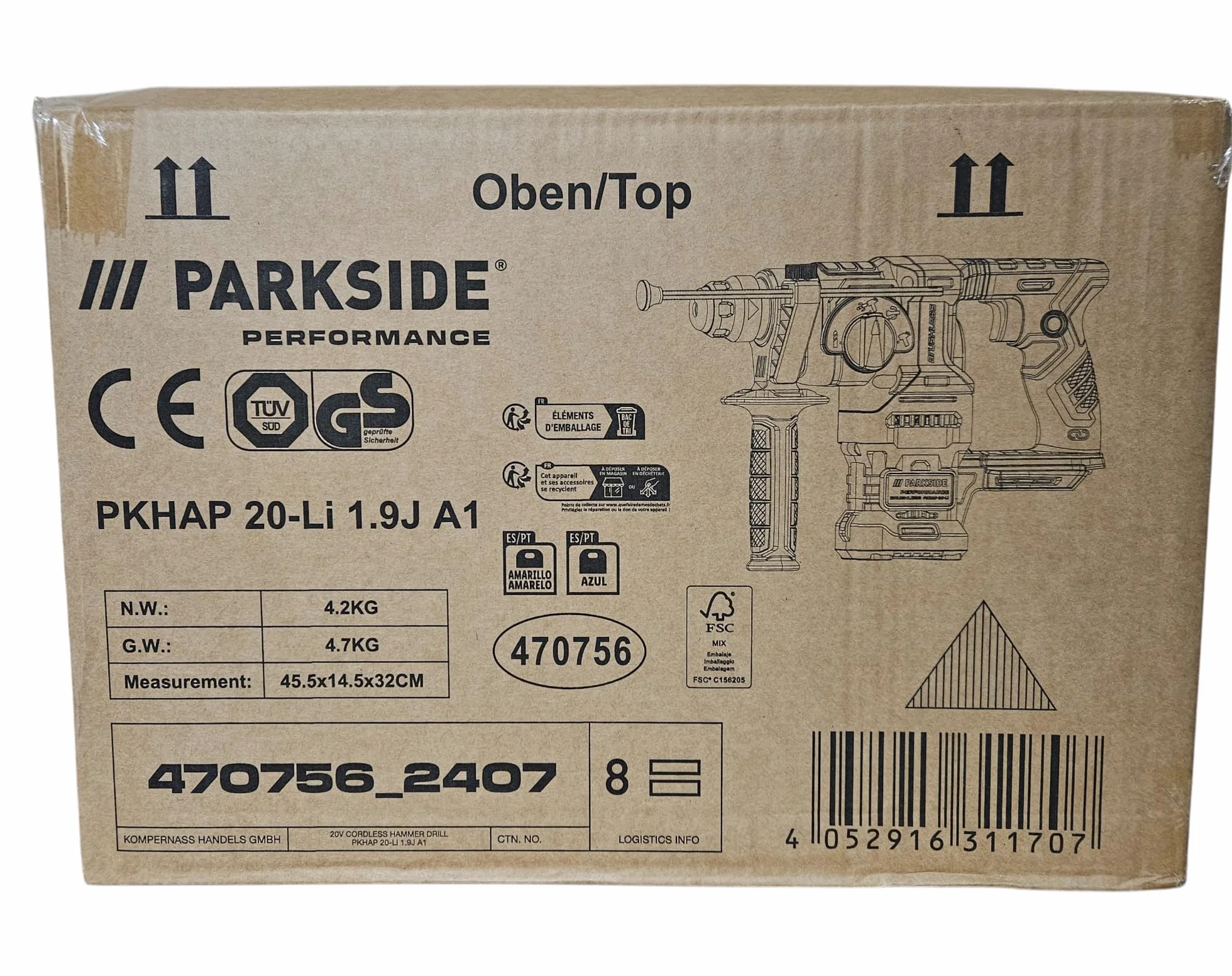 Parkside PERFORMANCE® - Martello combinato a batteria da 20 V "PKHAP 20-Li B2", senza batteria e caricabatterie, SDS-Plus