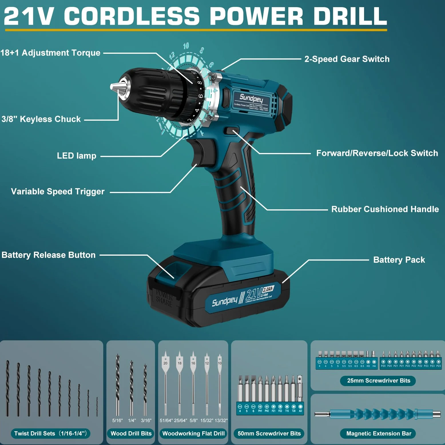 Sundpey Cassetta Attrezzi Completa 255 Pezzi con Trapano Avvitatore Batteria 21V, Avvitatore a Batteria Set Attrezzi da Lavoro con Cassetto per la Casa e la Riparazione Dell'auto per Fai Da Te