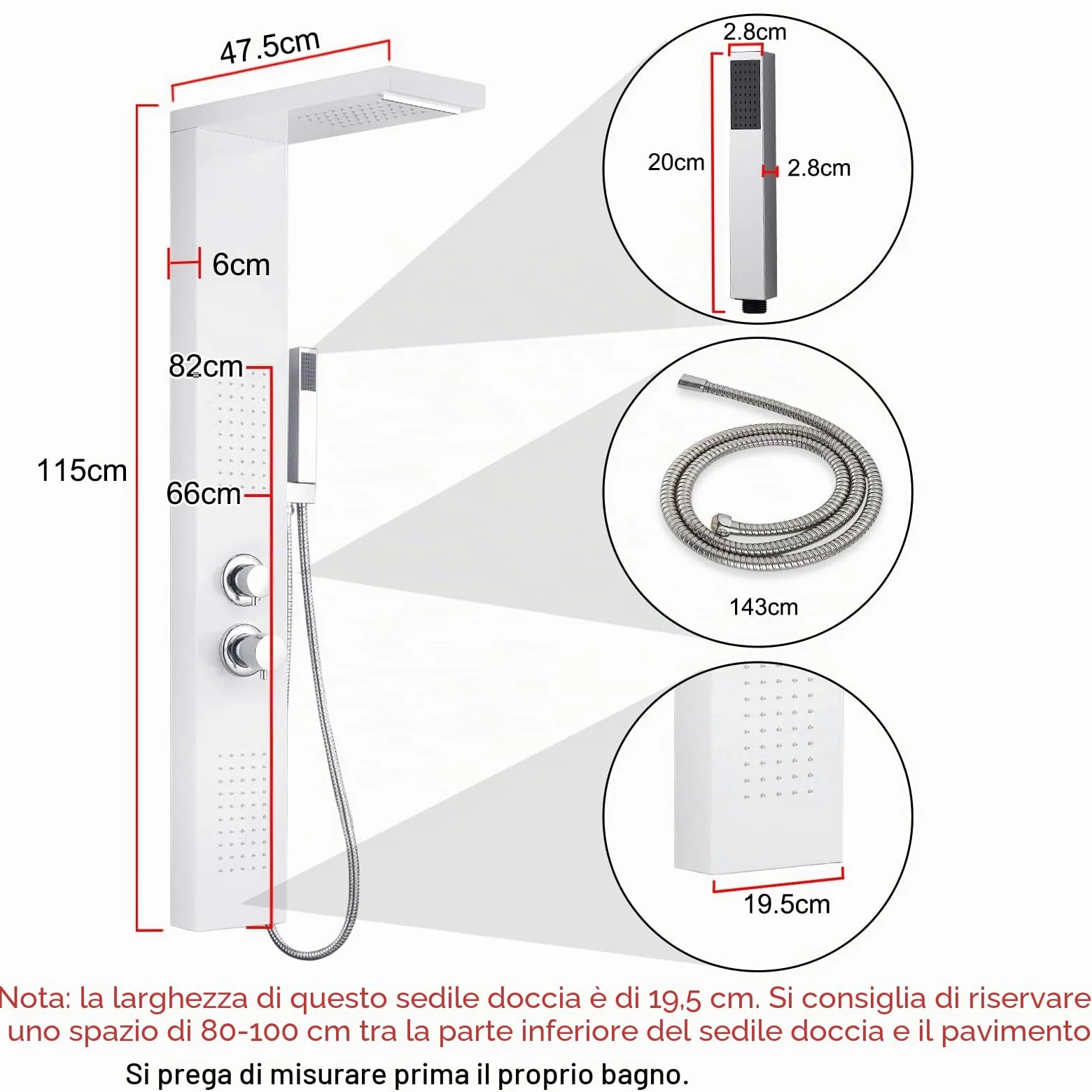 LARS360 Pannello doccia rubinetto doccia in acciaio inox 4 in 1 sistema doccia con doccetta a pioggia, doccia a pioggia, doccia a cascata, set doccia per bagno doccia, pannello doccia bianco