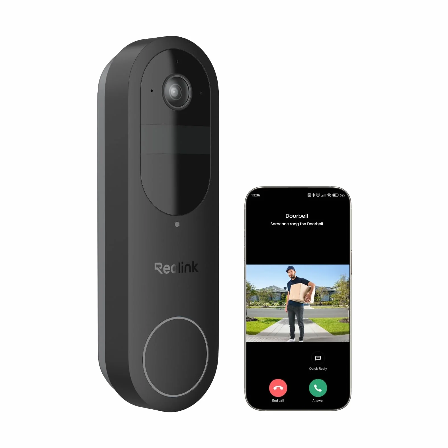 Reolink Doorbell Camera a batteria, Video Doorbell Camera di sicurezza 2K, Visuale 150°x150°, WiFi 2,4/5 GHz, a batteria o via cavo, Audio bidirezionale, Persone/Veicoli/Pacchi (Chime non incluso)