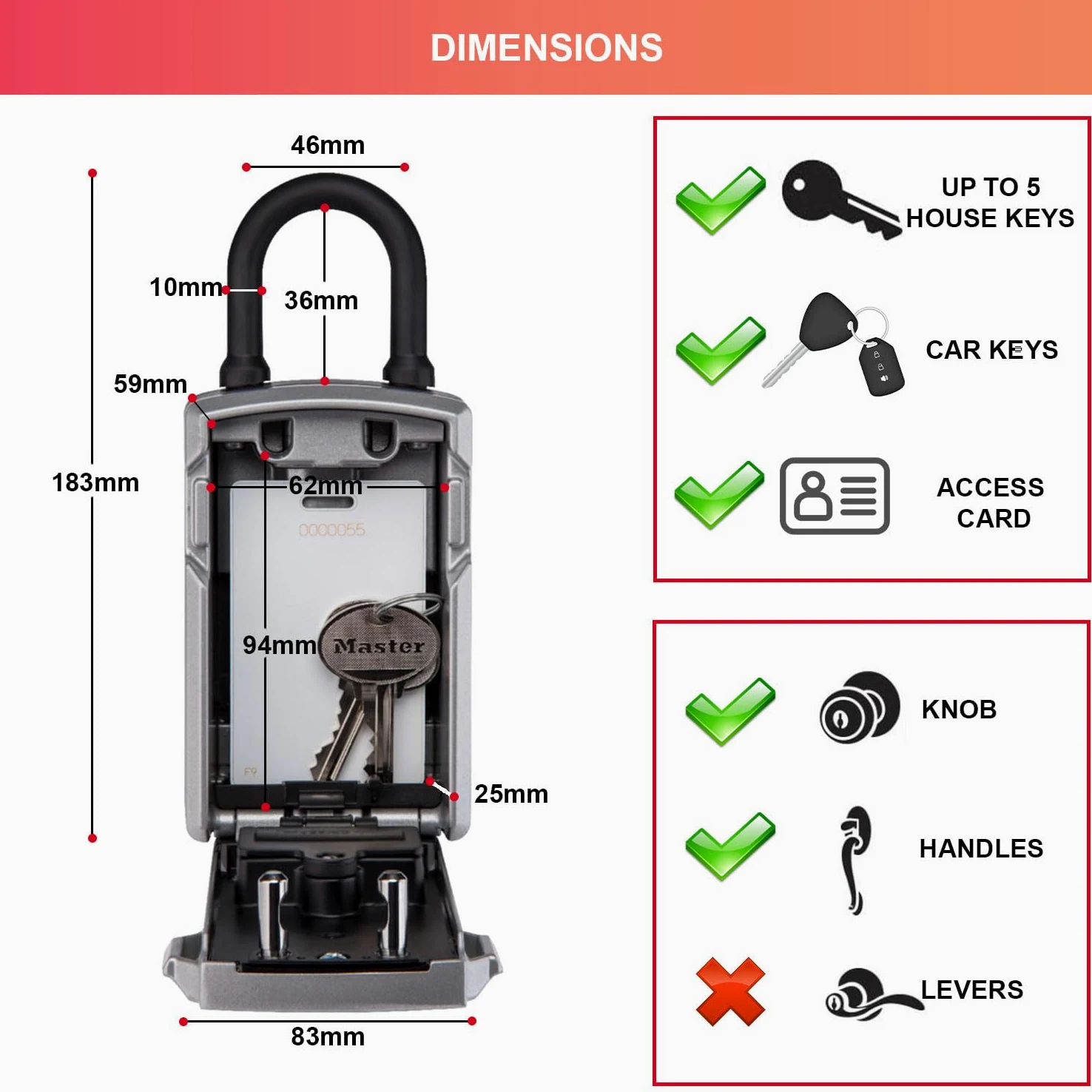 Master Lock 5440EURD Cassaforte per chiavi con Bluetooth con combinazione, Archetto, Resistente agli agenti atmosferici, Mini cassaforte per chiavi Select Access Smart