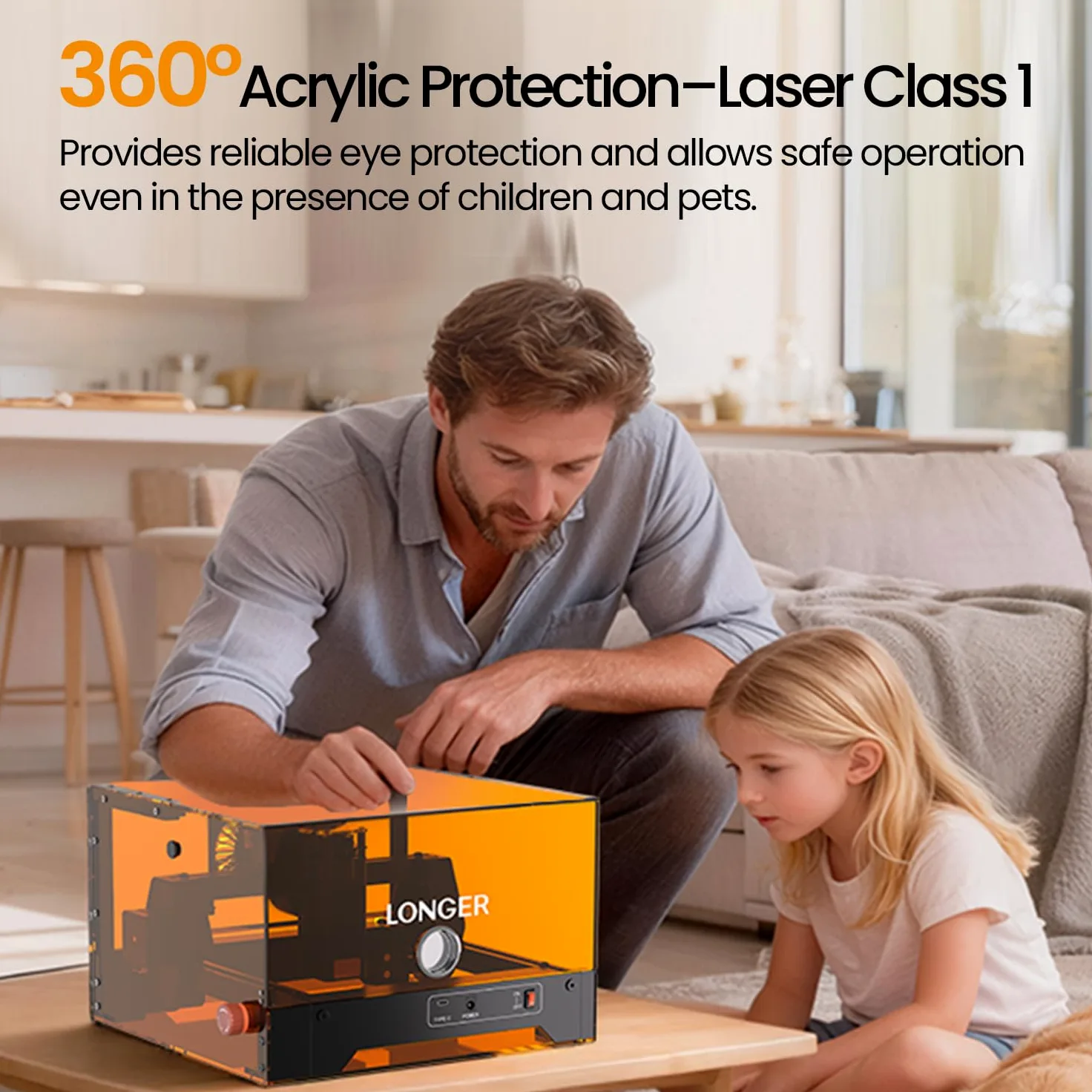 LONGER Ray5 miniS Incisore Laser, Incisore e Taglierina Laser 5,5W Classe 1 con Carcassa Protettiva, WiFi, Arresto Emergenza, per Legno, Metallo, Acrilico e Pelle, 130 x 120 mm