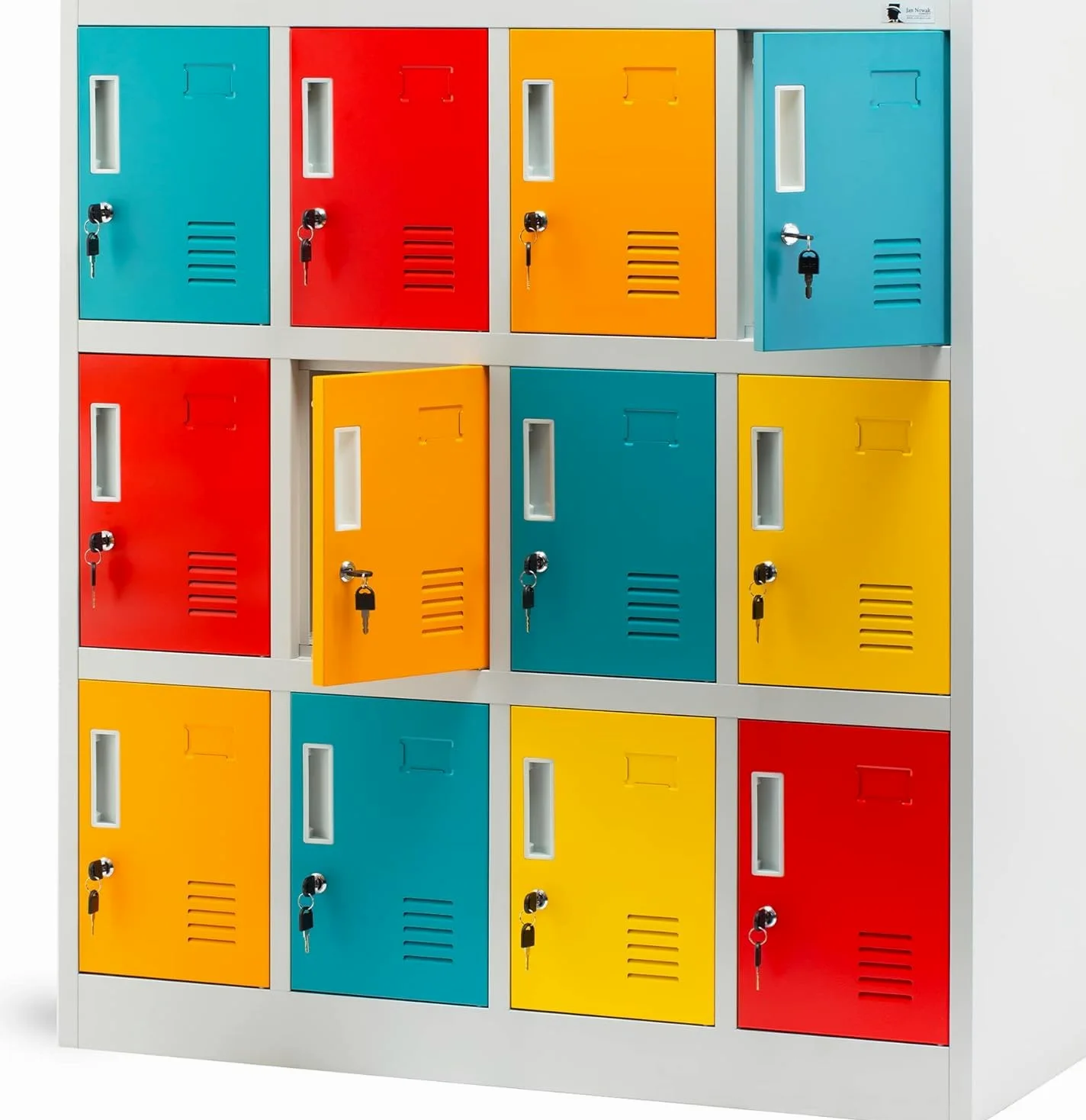 Jan Nowak Armadietto spogliatoio Armadio metallico con 12 Scomparti Fessure di ventilazione Rivestimento in polvere 120 cm x 110 cm x 45 cm (Multicolore)