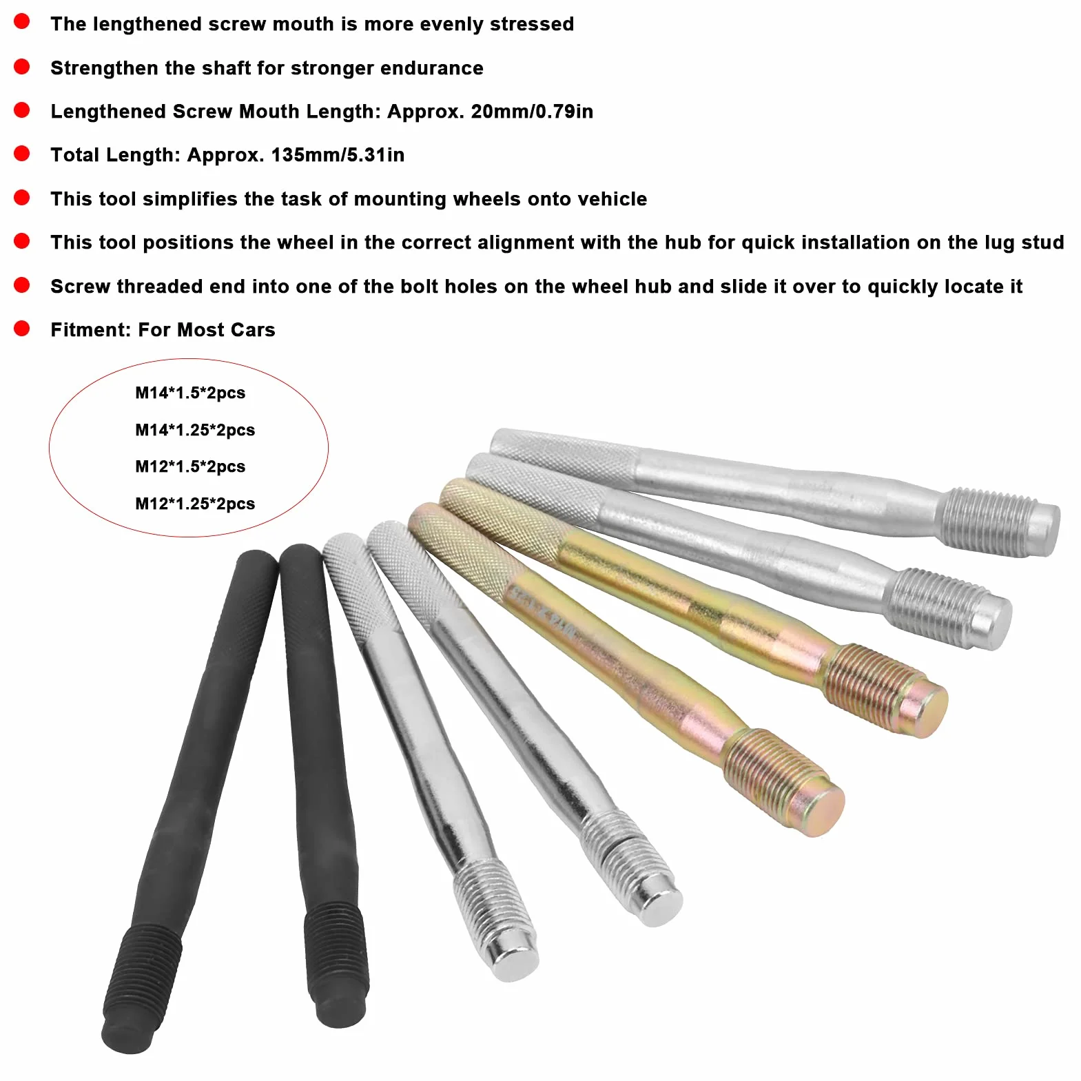 Perno di Allineamento Perno Ruota Set 8 Pezzi Perno di Allineamento Perno Ruota per Auto Lega di Acciaio Strumenti di Posizionamento di Fissaggio M14x1,5/1,25 M12x1,5/1,25 per la Maggior Parte del