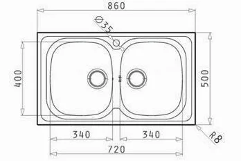 Pyramis Lavello lavandino lavabo 2 vasche Sparta 86x50 Acciaio Inox con PILETTA da 3,5''