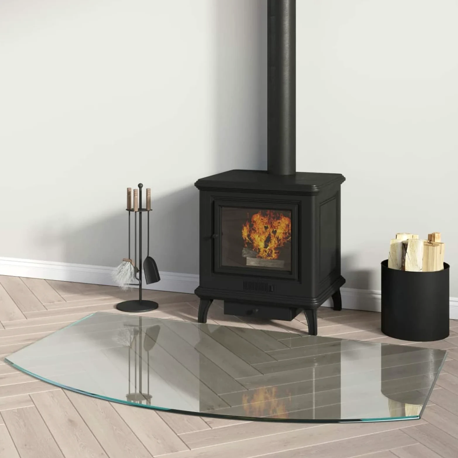 Rantry Piastra in vetro per caminetto, 100 x 60 cm, protezione per pavimenti in parquet e laminato, base per stufa resistente alle alte temperature, copertura per pavimento in vetro temperato
