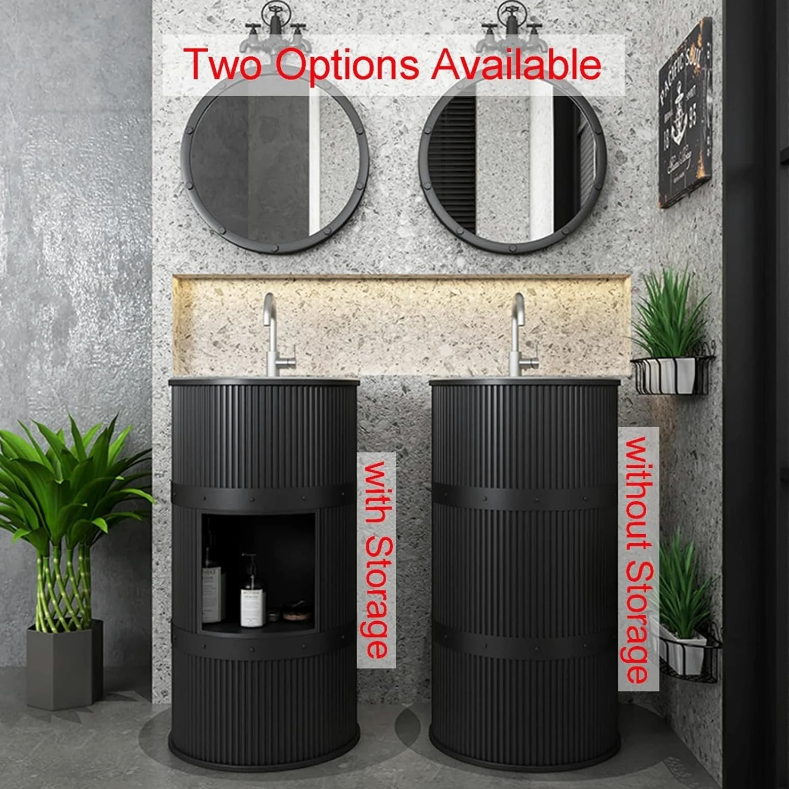 Lavandino a Colonna Moderno in Ferro Battuto, Mobile da Bagno con Lavabo in Acciaio Inox, Lavandino su Piedistallo Freestanding Set con Rubinetto e Scarico (con contenitore,Blu)