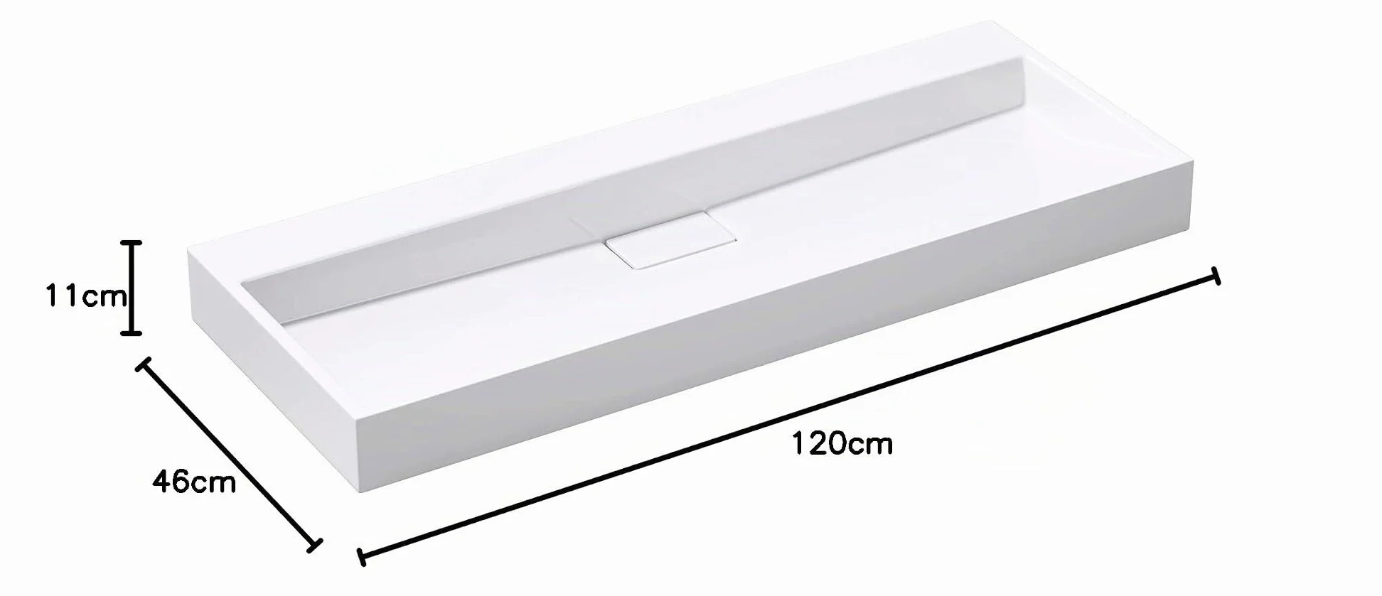 Mai & Mai Lavabo da Appoggio 120x46x11cm, Lavabo Bagno Sospeso Lavandino Bagno con Piletta di Scarico Lavabo da Minerale fuso senza Foro per Rubinetteria, Colossum19-1200OA