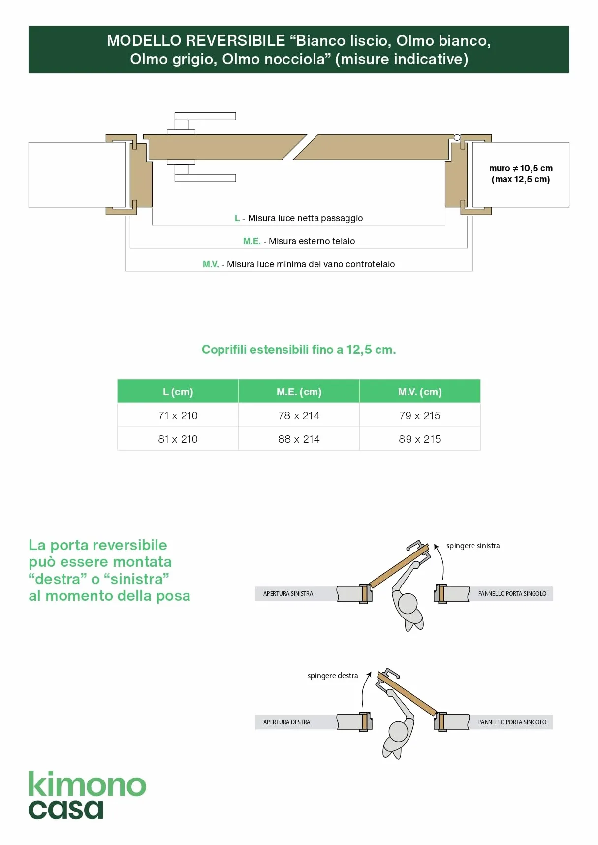 Porta Interna Effetto Legno Olmo Bianco Reversibile - 210 x 80