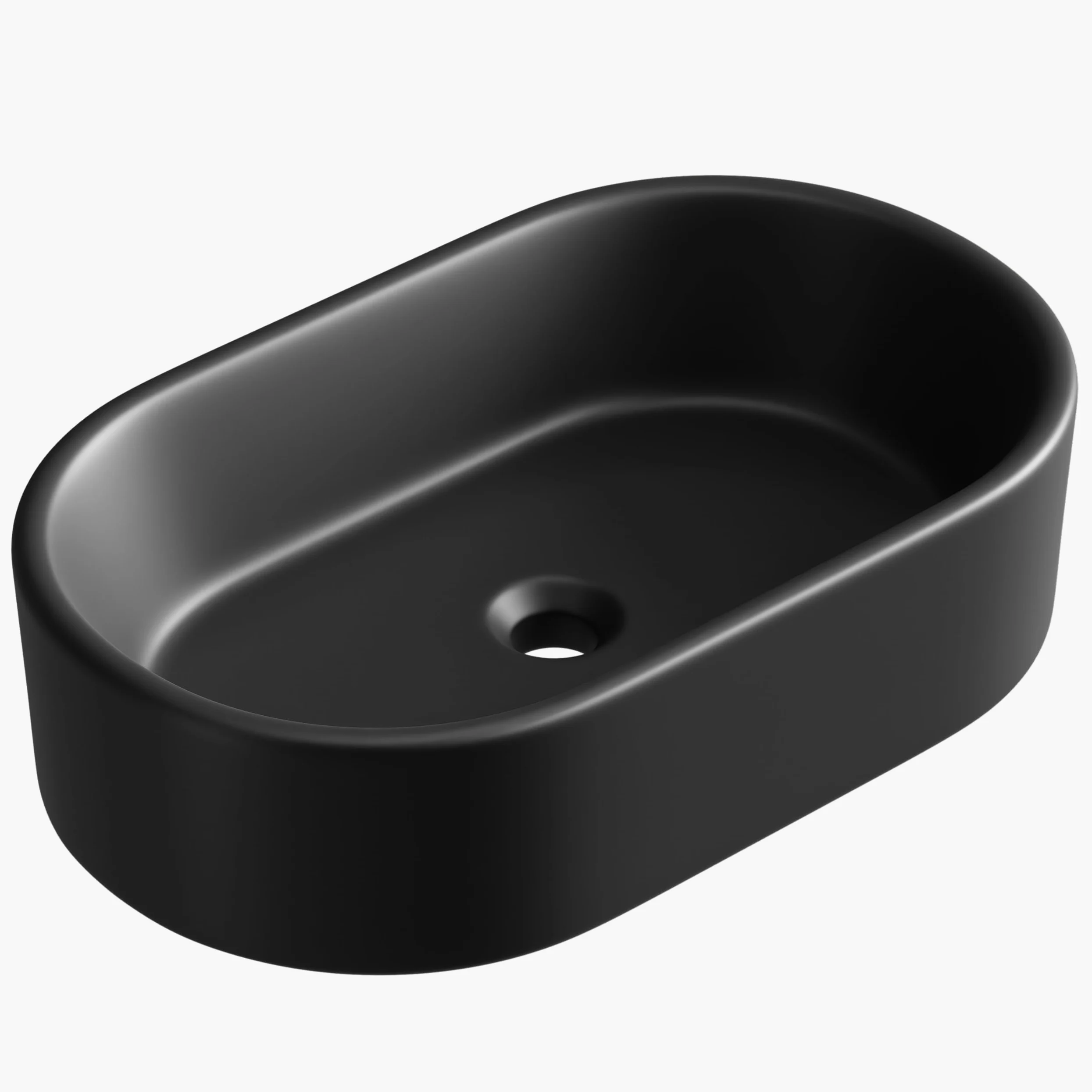 Planetmöbel Aquil Elegante lavabo ovale | Lavabo da appoggio per bagno e WC degli ospiti | Lavabo a mano senza foro per rubinetto e troppopieno, nero, 55 x 34 x 14 cm