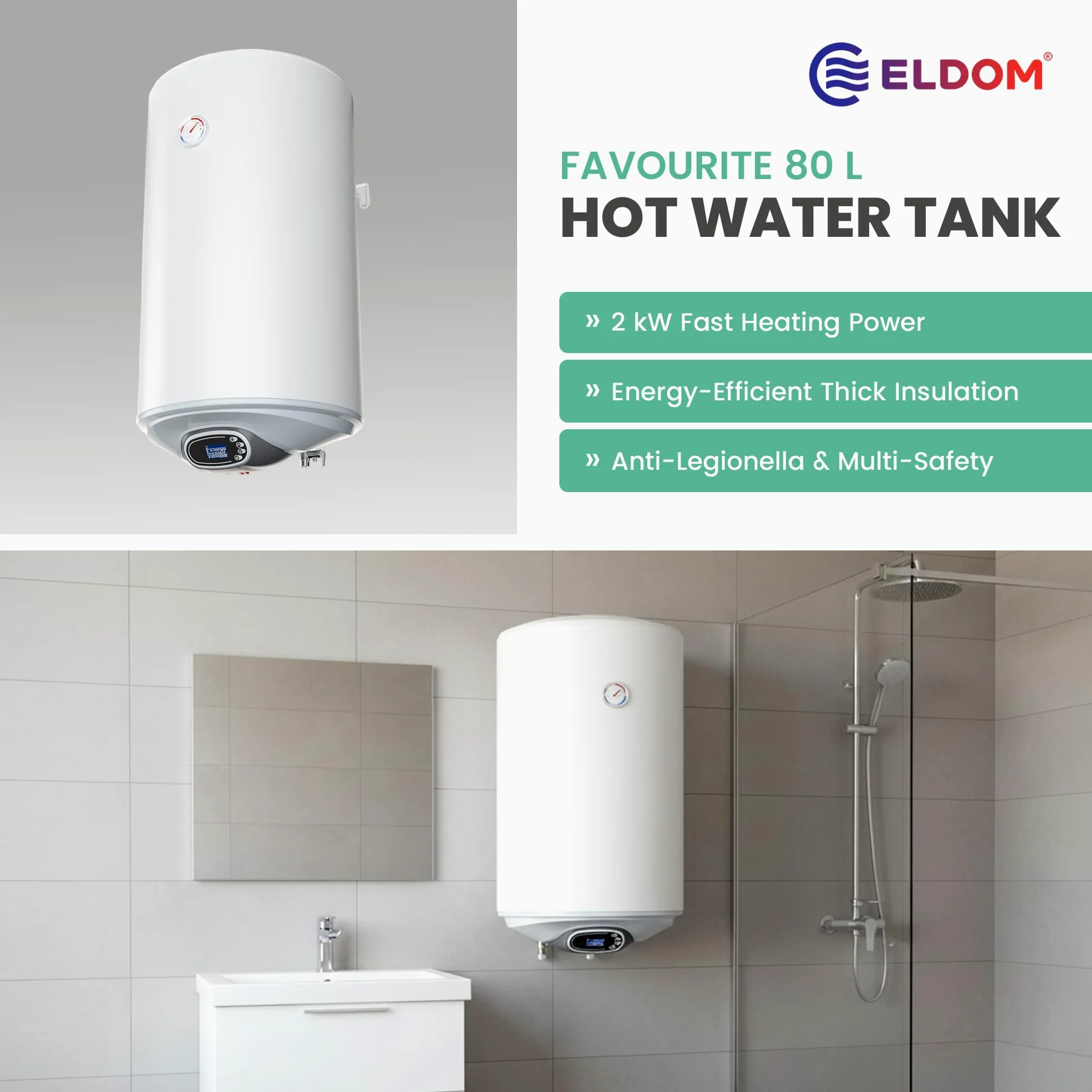 ELDOM FAVOURITE 80 litri serbatoio acqua calda 2 kW Electronic Control Wi-Fi