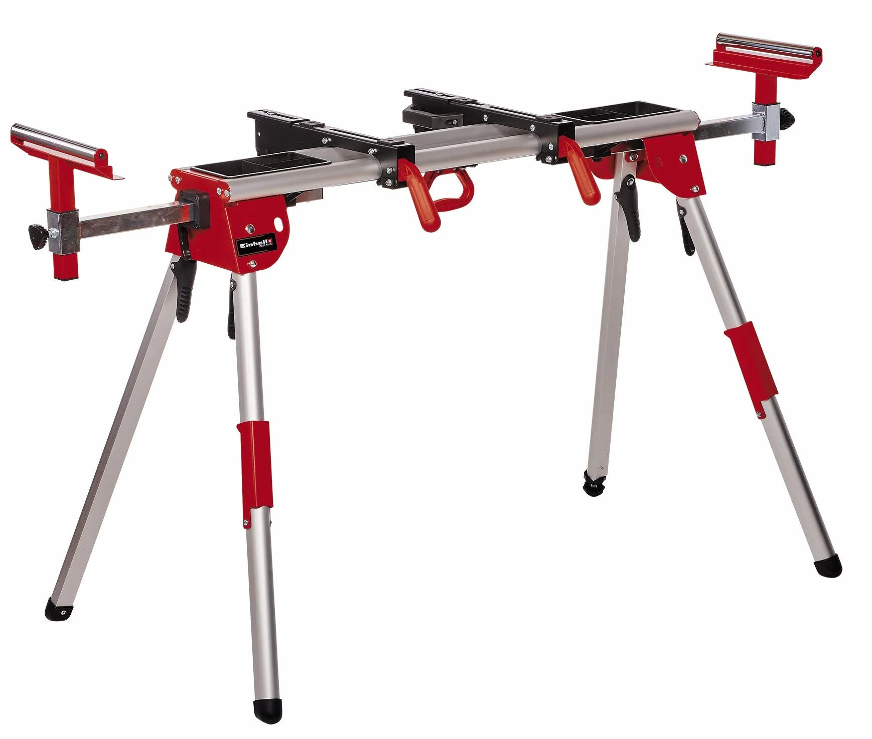 Originale Einhell MSS 1610 Banchetto universale estensibile per troncatrici (in alluminio, alt. 85 cm, lungh. Max 161 cm, max 100 kg, vano porta utensili, regolaz. piedini, rulli di scorrimento)