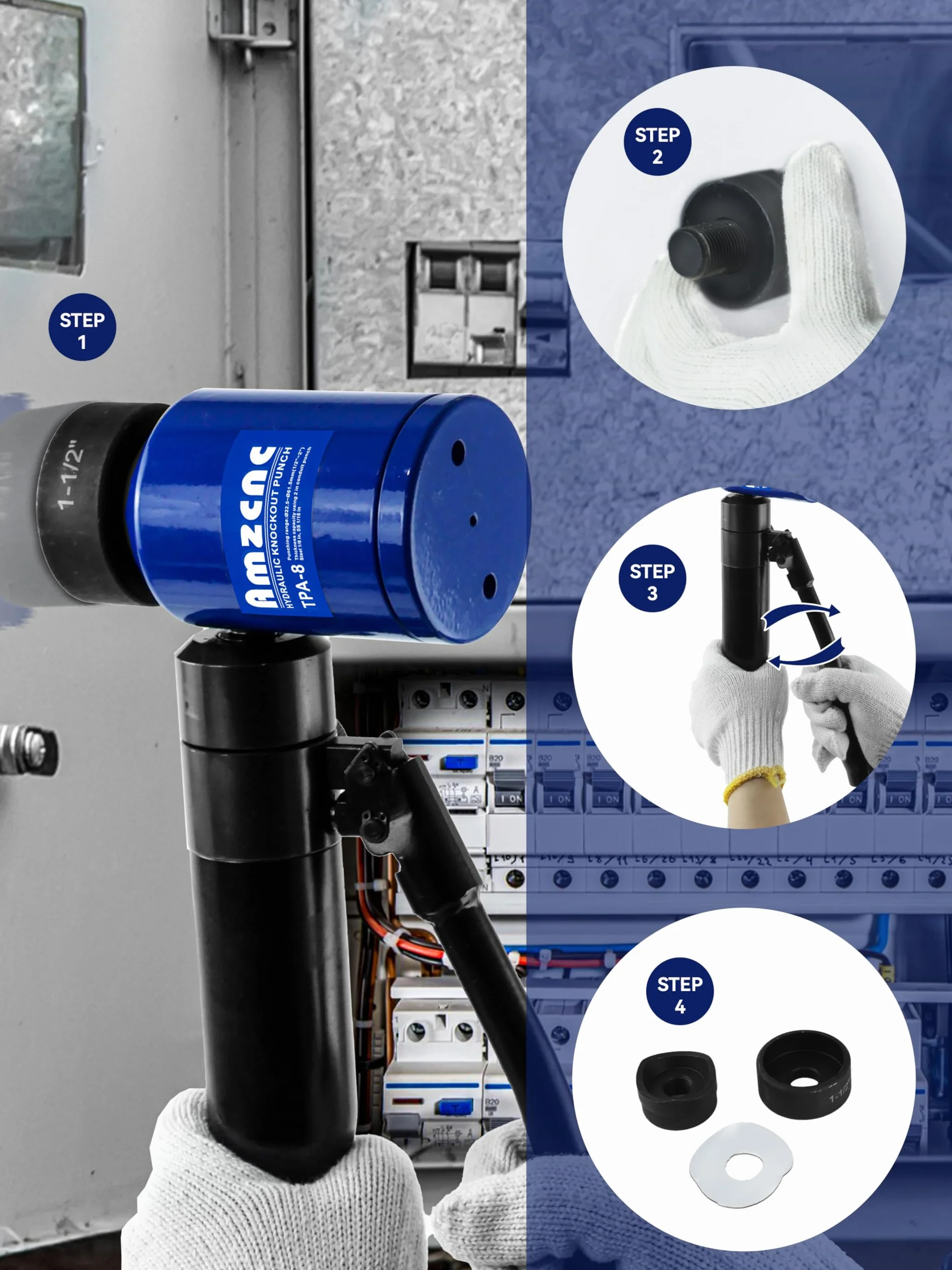 AMZCNC Set di punzonatrici idrauliche per fori Knockout, 8 t, con 6 fustelle da 22 mm, 27,5 mm, 34 mm, 43 mm, 49 mm, 60,5 mm, perforatrici idrauliche